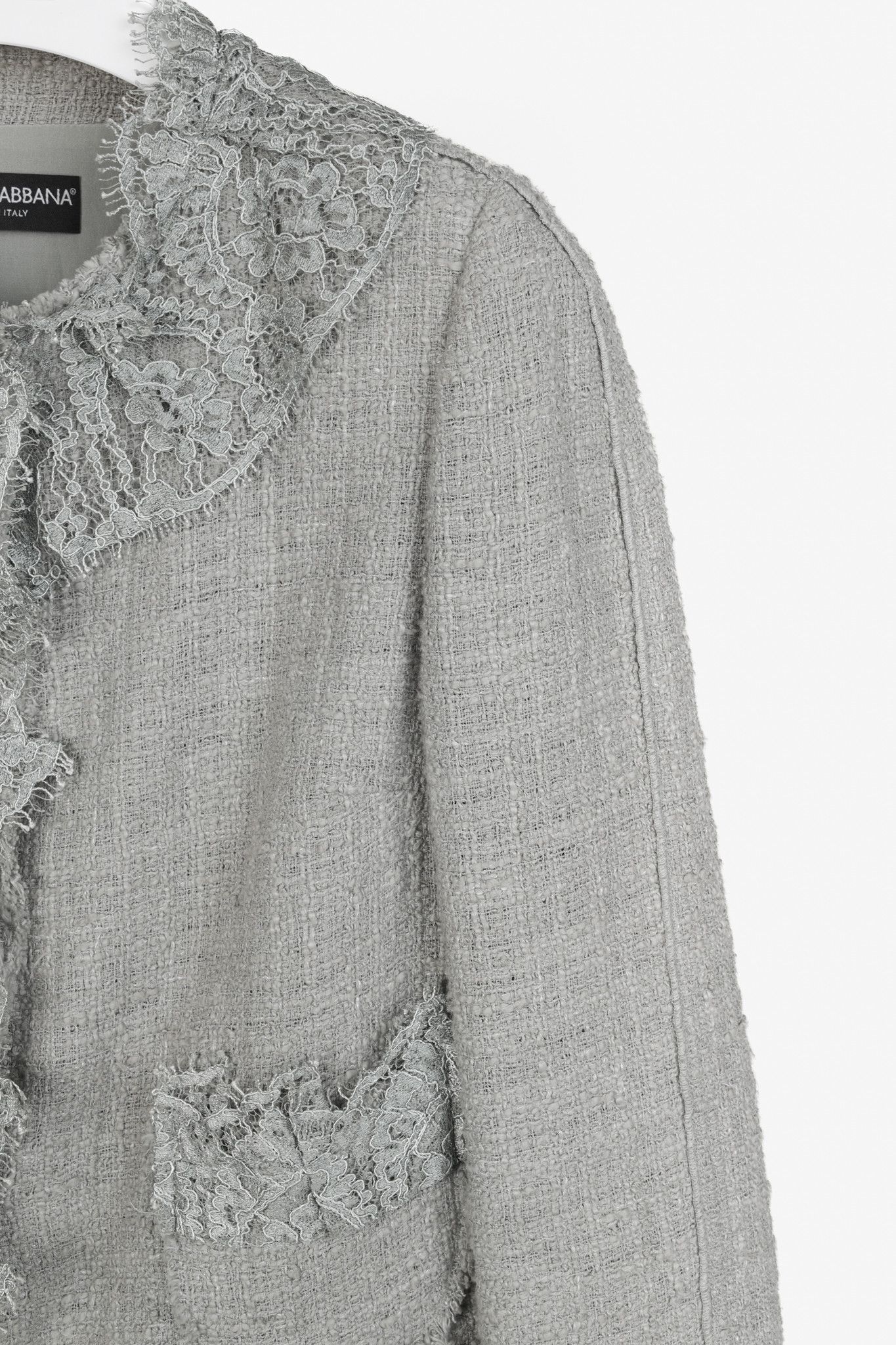 Dolce & Gabbana Dolce and Gabbana Grey Tweed Lace-Trim Suit Jacket Size M / US 6-8 / IT 42-44 - 5 Thumbnail