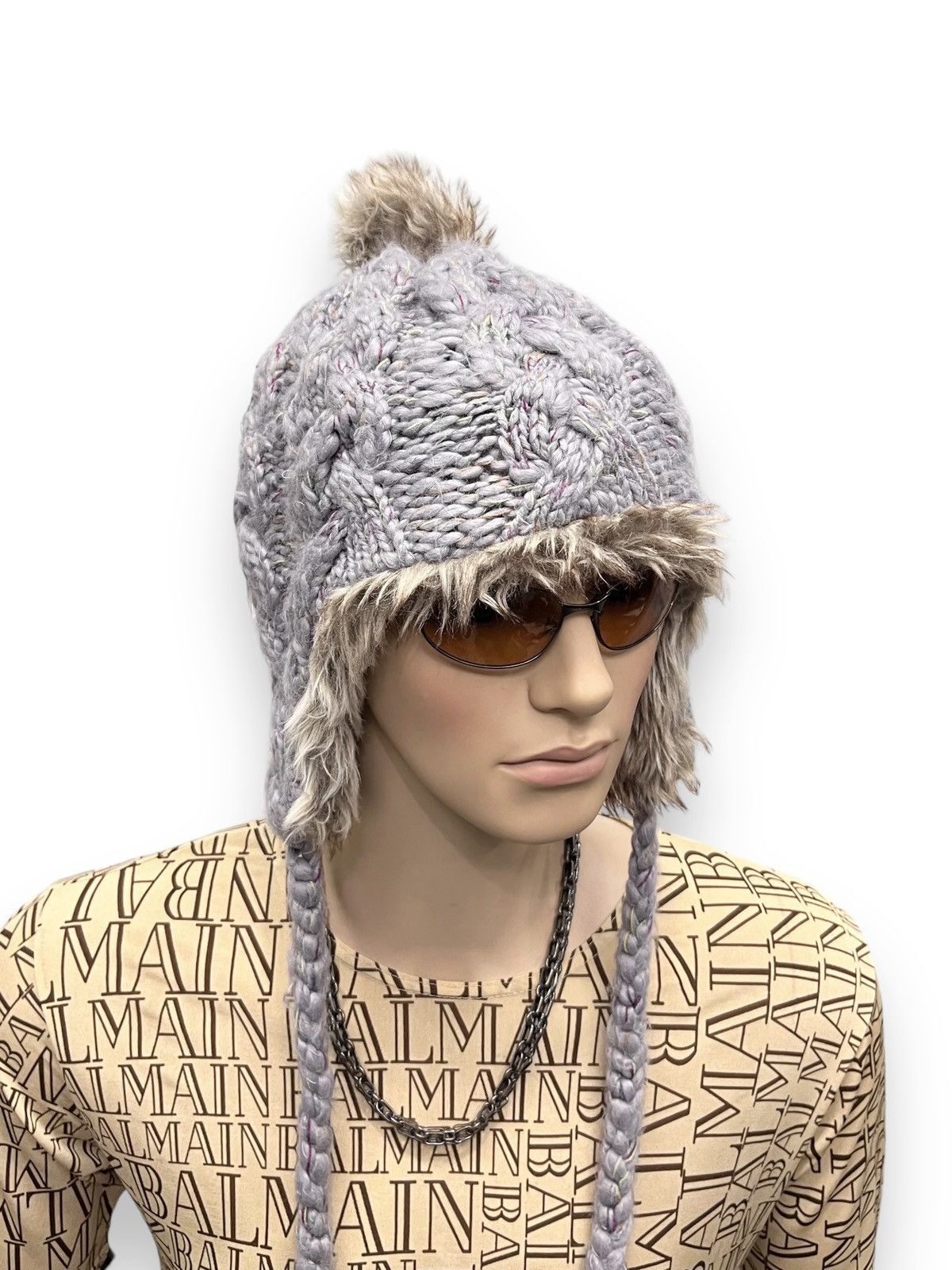 Montbell 🔥Vtg MONTBELL Bold Knitted Fur Ear Flap Beanie Vivienne Size ONE SIZE - 2 Thumbnail