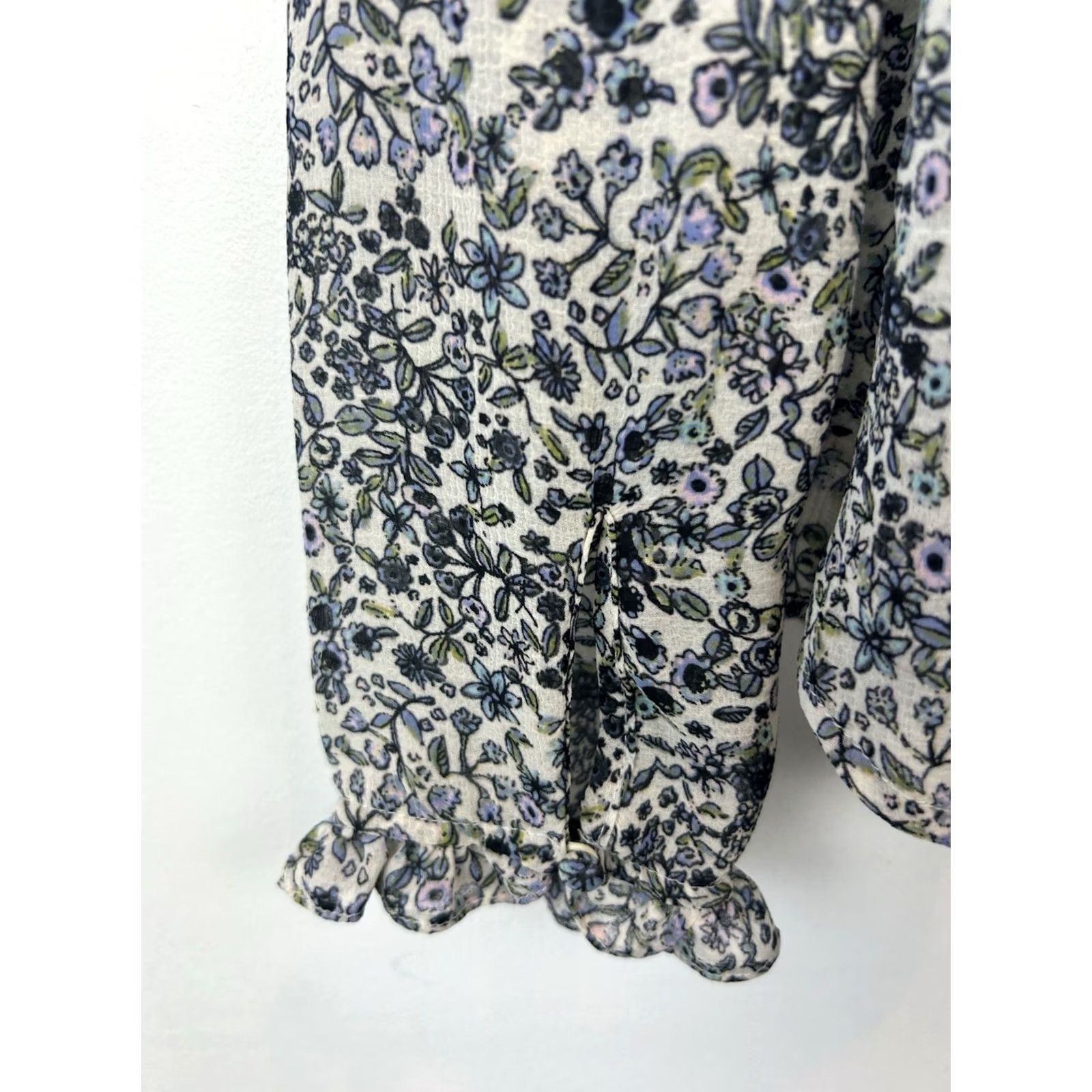Free People Free People Blouse Womens M Blue Floral Smocked Sheer Romantic Milkmaid Feminine Size M / US 6-8 / IT 42-44 - 7 Thumbnail