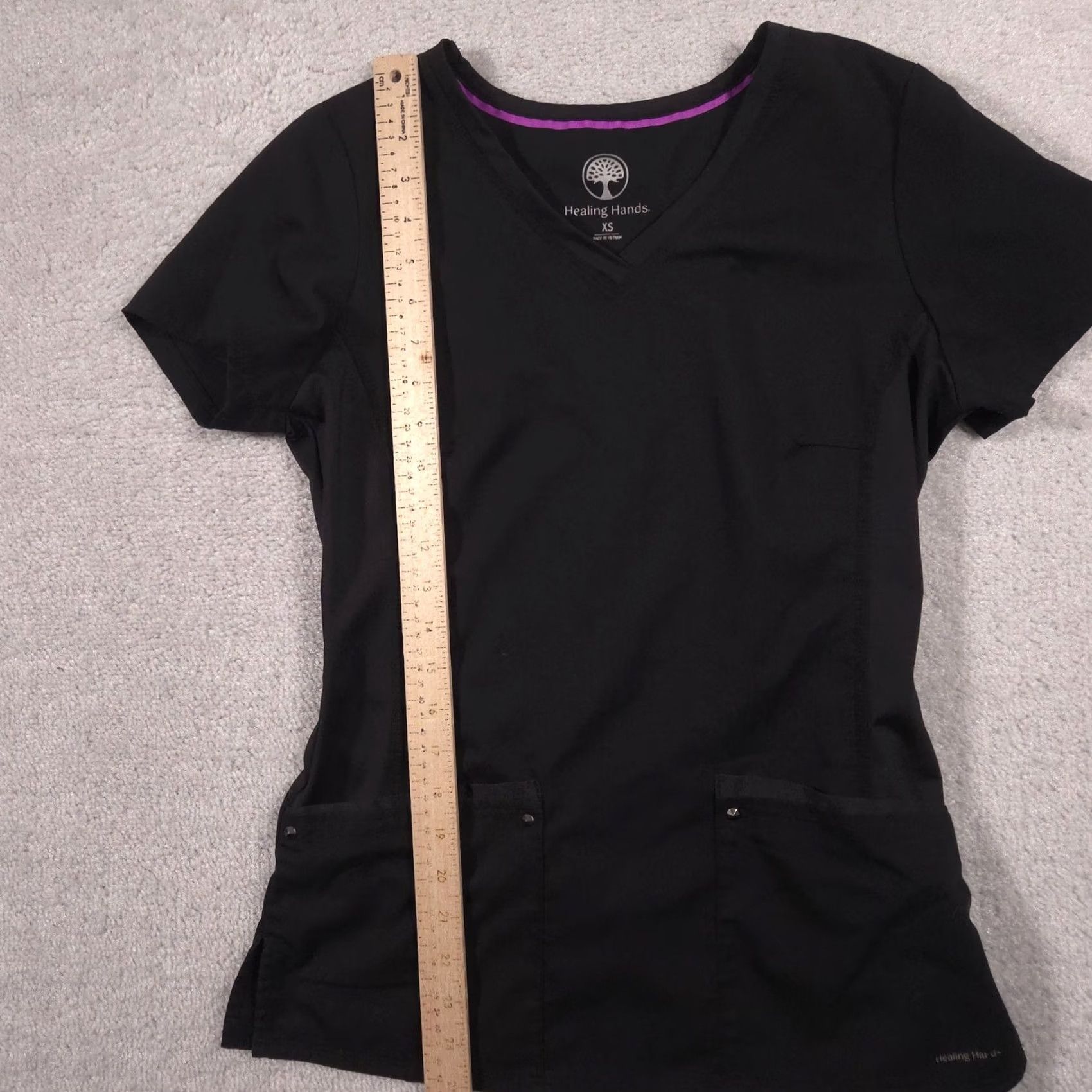 Vintage Healing Hands Scrub Top Womens XS Black V Neck Studded Pocket Medical Nursing Shirt Size XS / US 0-2 / IT 36-38 - 6 Thumbnail