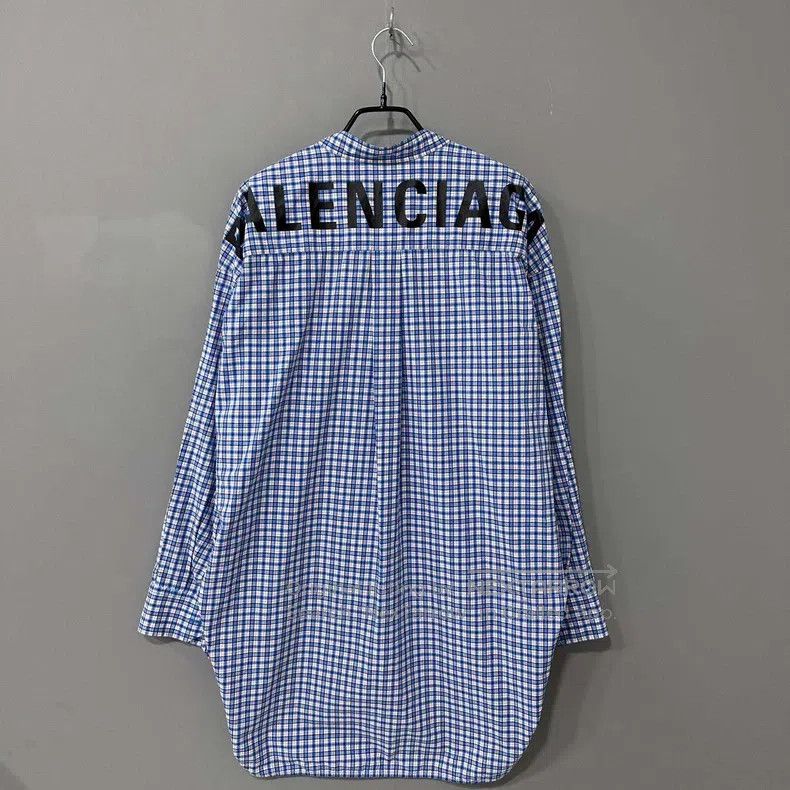 Balenciaga Balenciaga Blue and White Checkered Back Logo Shirt Size XS / US 0-2 / IT 36-38 - 3 Thumbnail