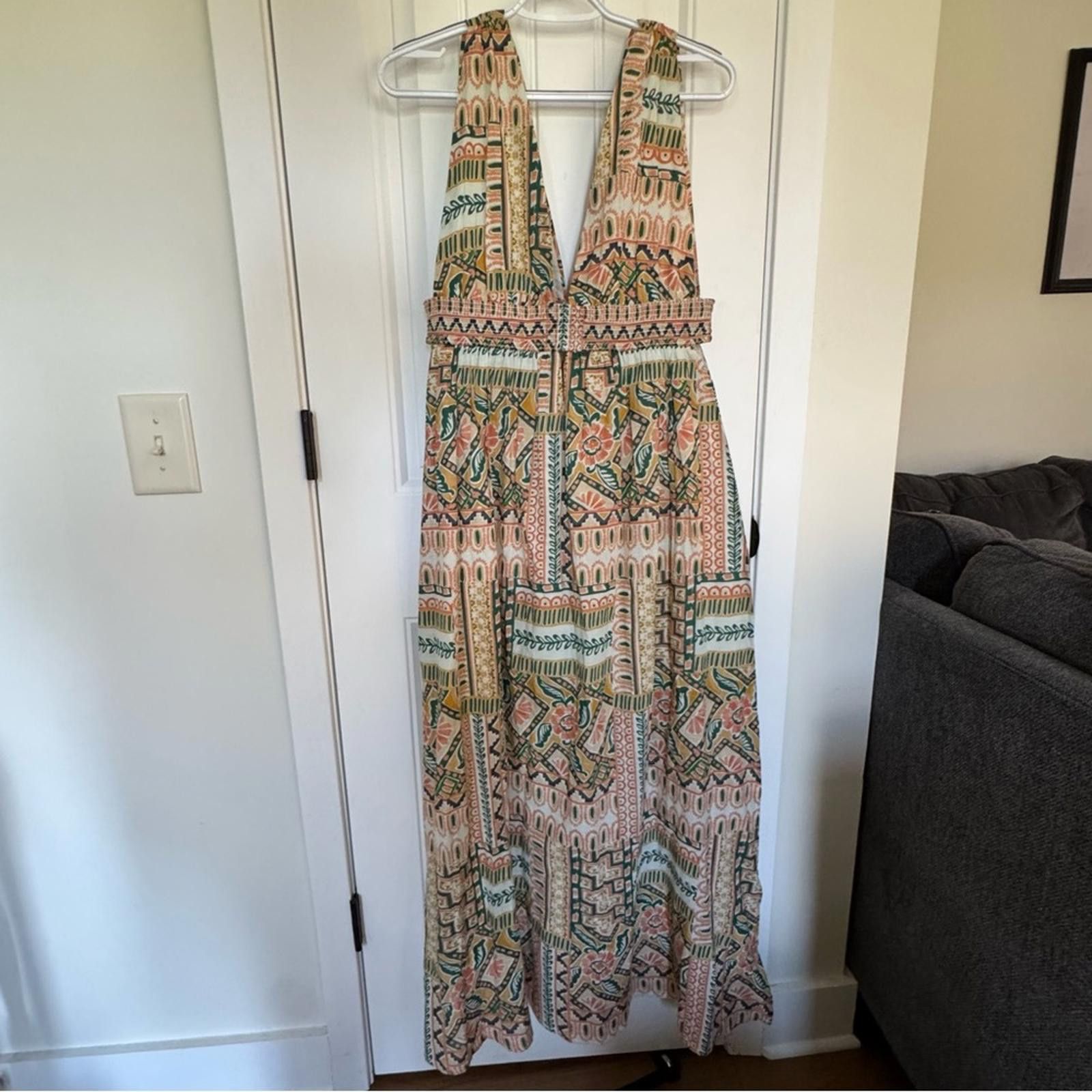 Other BILA-77 Blue Pink Sleeveless Plunge Neck Sundress 100%Cotton Size M / US 6-8 / IT 42-44 - 1 Thumbnail