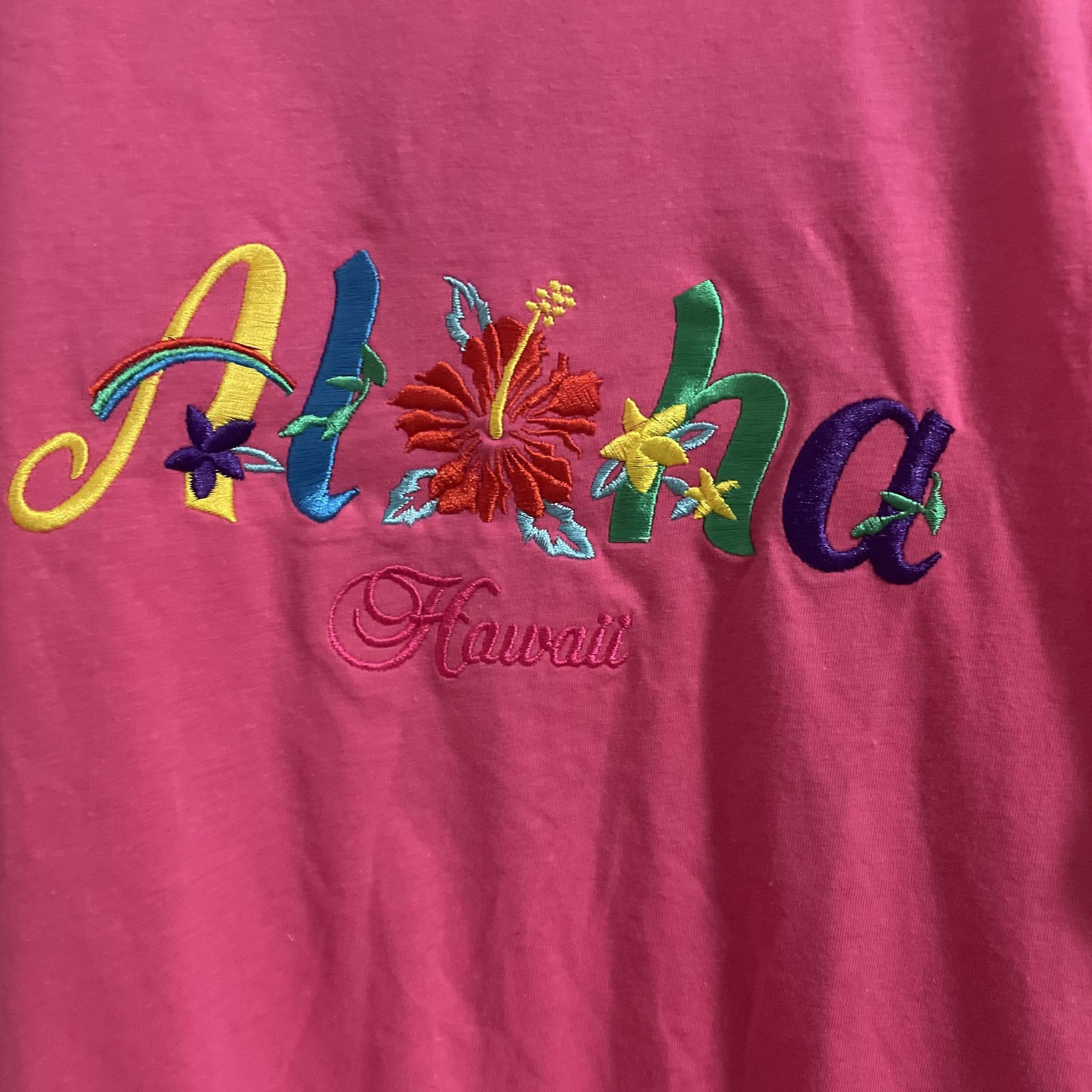Other Favant Aloha Hawaii Embroidered Pink T-Shirt Size ONE SIZE - 4 Thumbnail