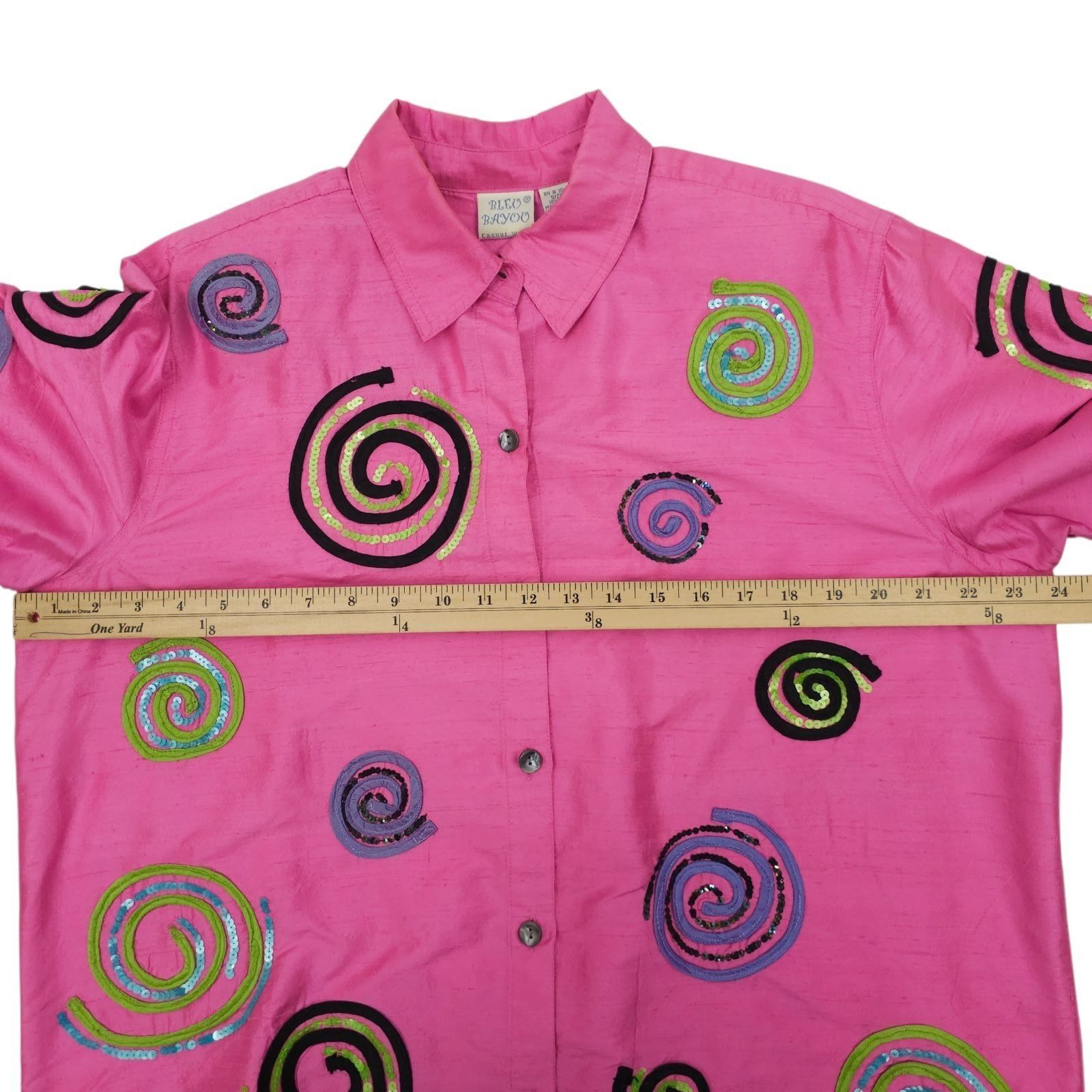 Other Bleu Bayou Silk Shacket L Pink Sequin Swirl Maximalist 90s Size L / US 10 / IT 46 - 3 Thumbnail