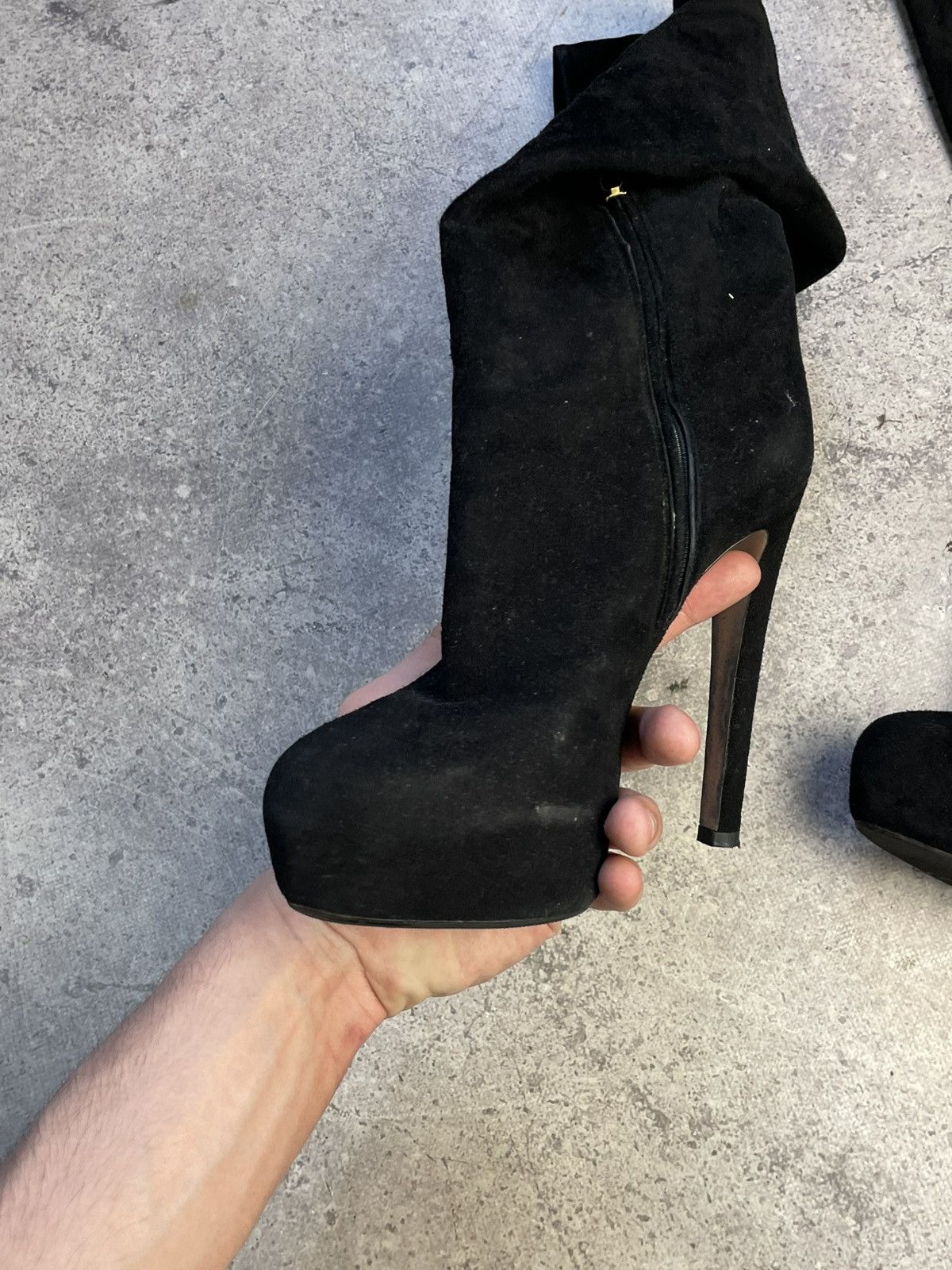 Prada Prada Black Suede High Knee Heels Boots Size US 7.5 / IT 37.5 - 3 Thumbnail