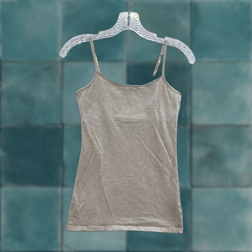 VINTAGE Y2K Camisole Tank Top SHIRT Small Beige Built-in-Bra Grunge Boho Fairy Womens Girls Mens (adjust as per applicable gender)