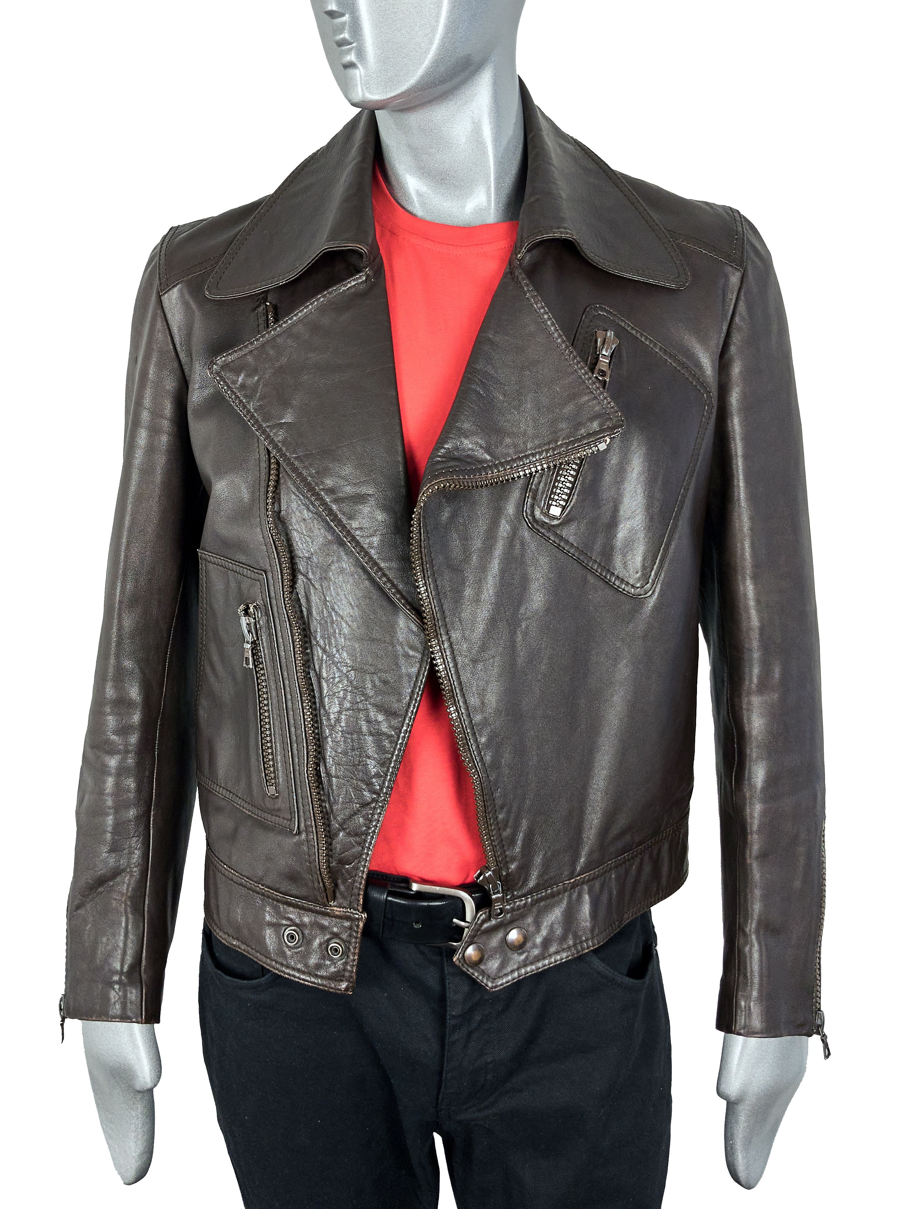 Other Vintage 90s Italian brown leather biker jacket Size US S / EU 44-46 / 1 - 3 Thumbnail