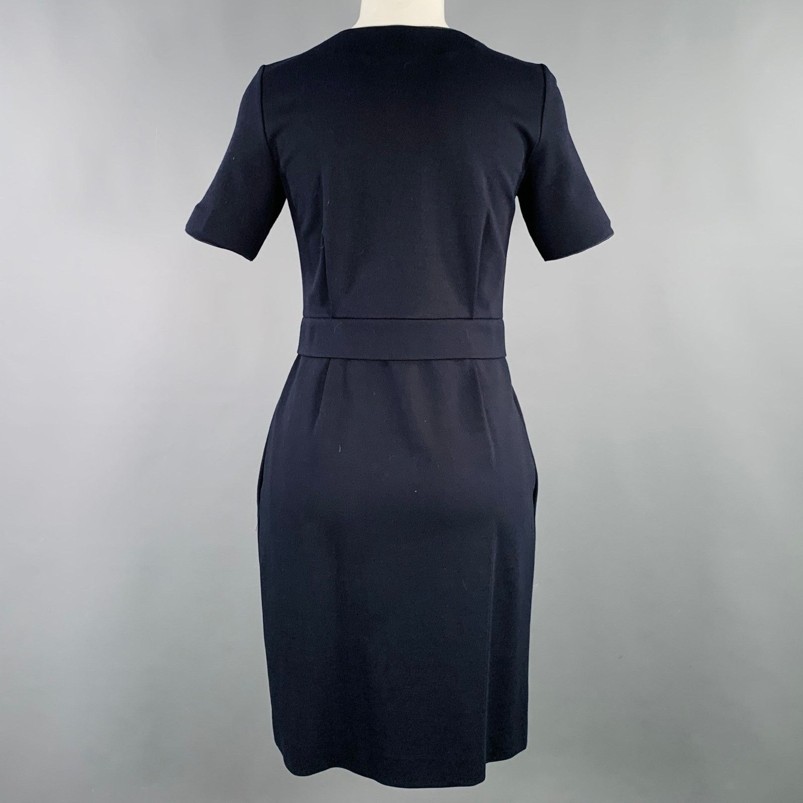 Armani Collezioni Size 4 Navy Viscose Blend Pleated Zip Up Dress Size S / US 4 / IT 40 - 4 Thumbnail