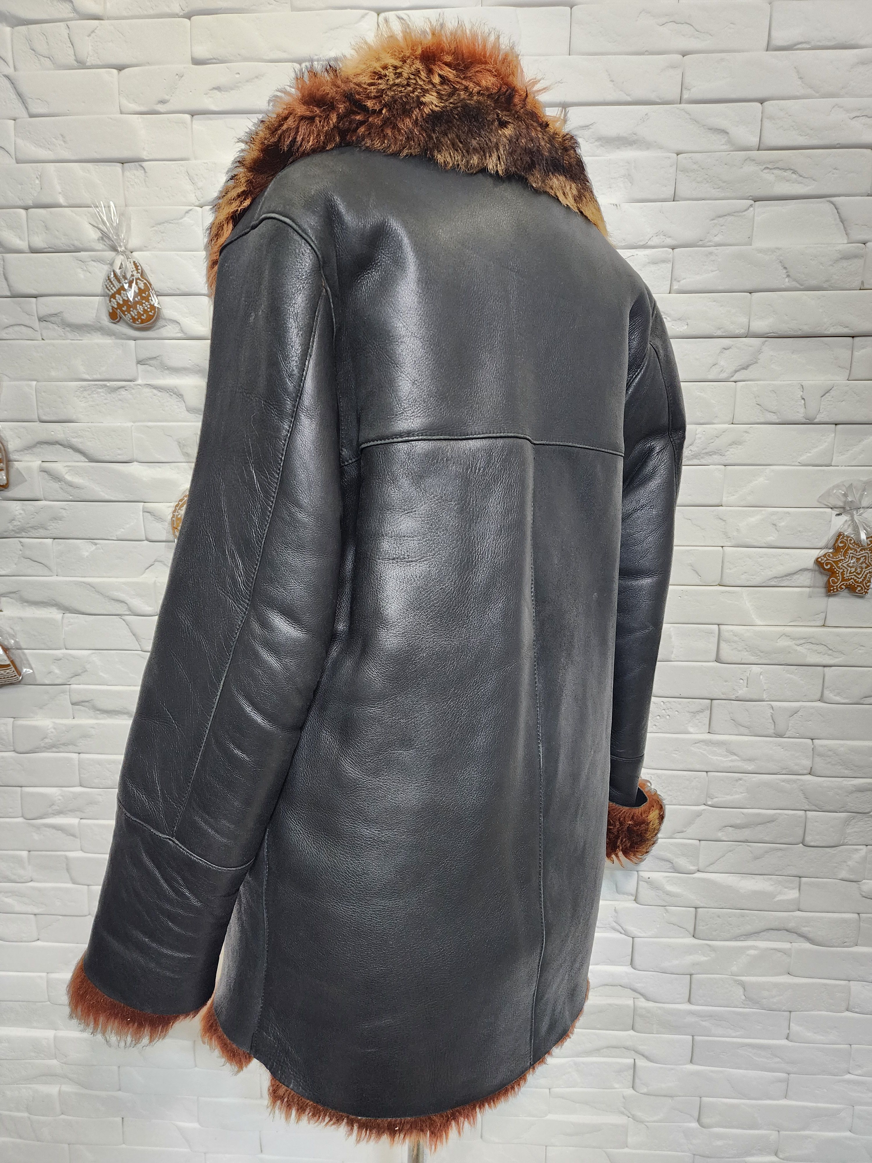 Furla Men's Black Sheepskin Coat: Button-Up Genuine Fur Size US L / EU 52-54 / 3 - 6 Thumbnail