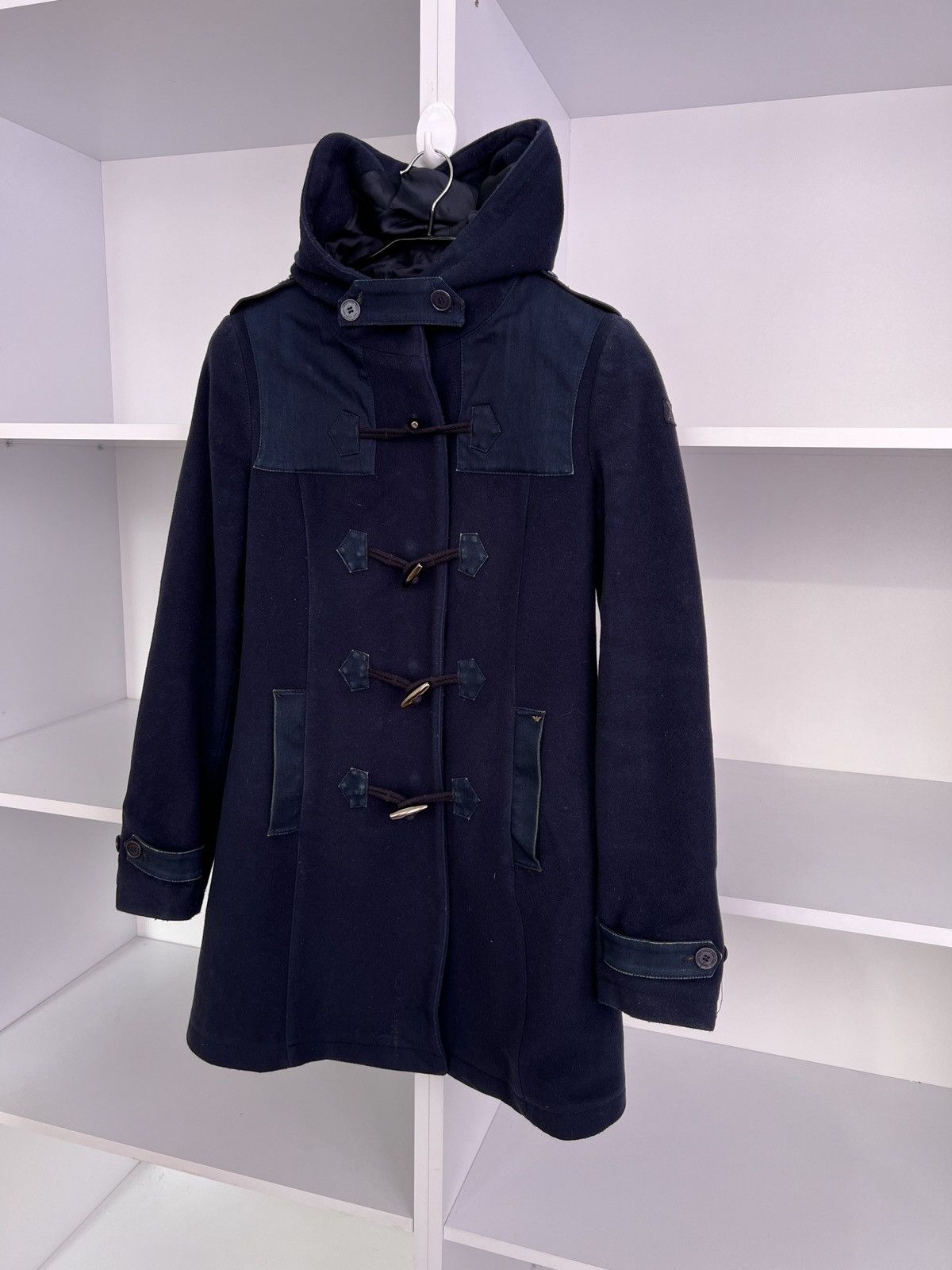 Emporio Armani × Giorgio Armani × Vintage Vintage Armani Jeans Wool Hooded Women’s Coat Size M / US 6-8 / IT 42-44 - 3 Thumbnail