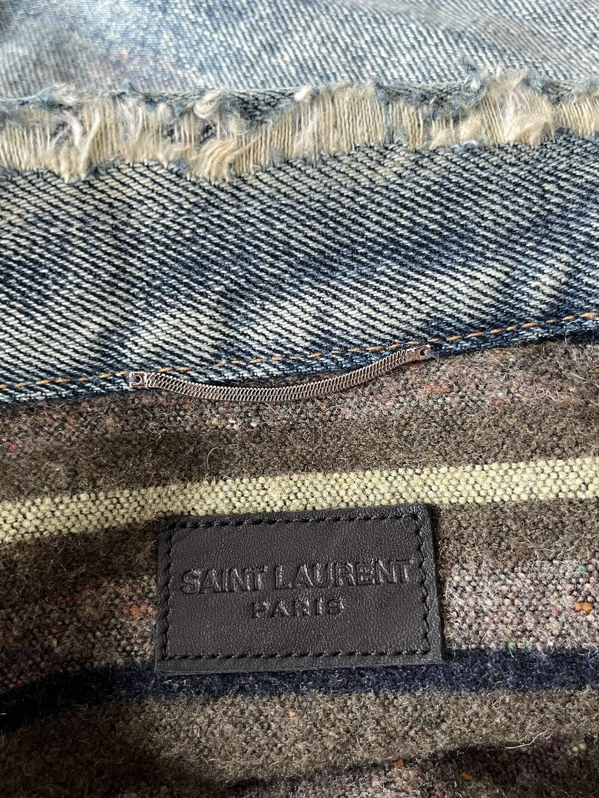 Saint Laurent Paris Saint Laurent Rare Runway Trash Denim Jacket Size US L / EU 52-54 / 3 - 6 Thumbnail