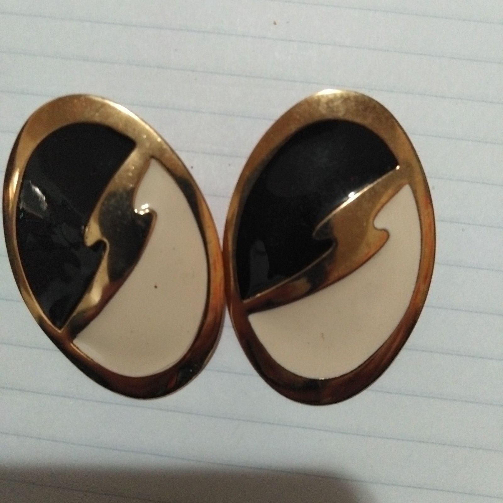 Other Oval Earrings With Black Cream And Gold Tone Color ,2 Inch Size ONE SIZE - 1 Thumbnail
