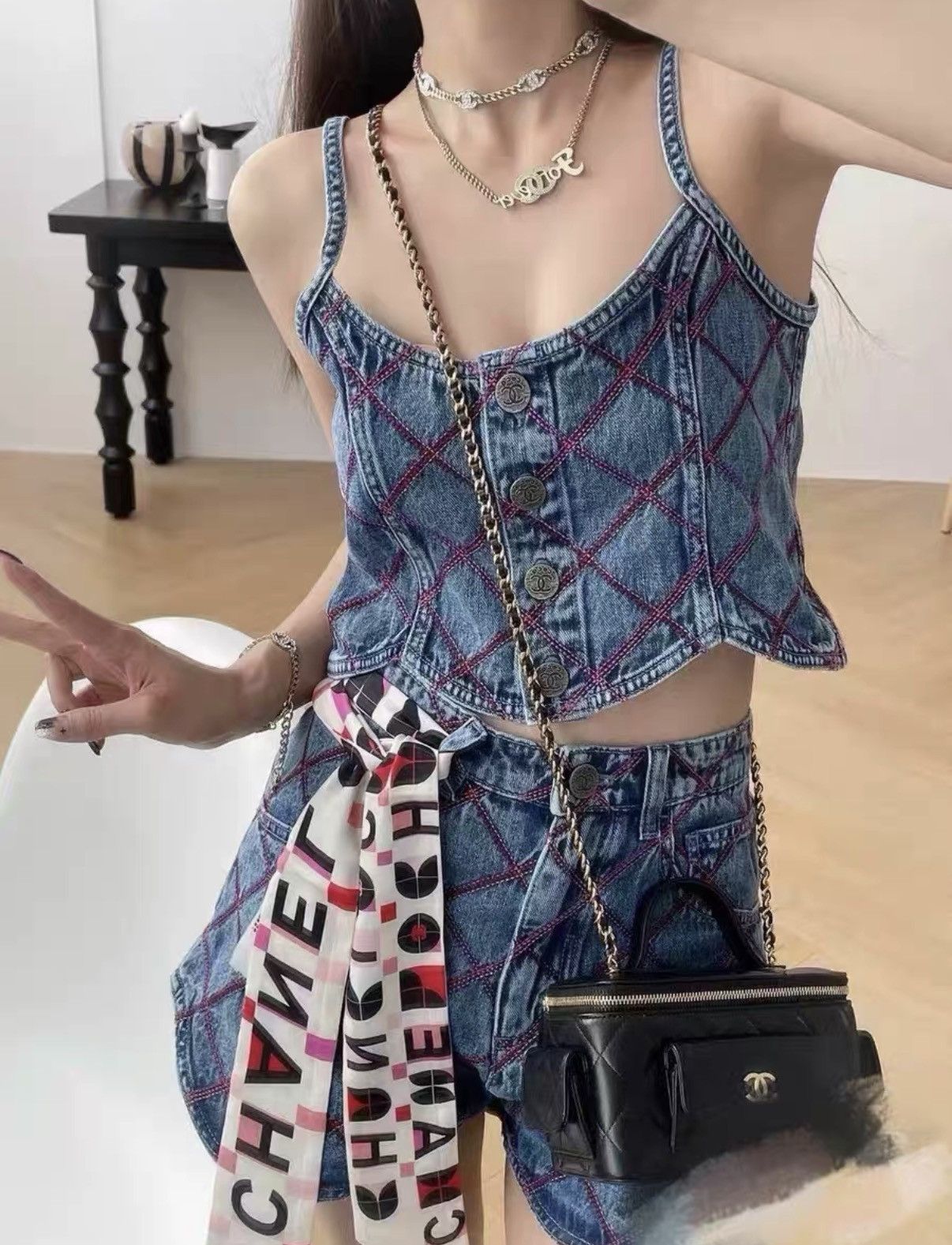 Chanel Chanel F36 22M Beach Denim Quilted Camisole Top J33 Size XS / US 0-2 / IT 36-38 - 6 Thumbnail