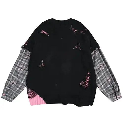 Japanese Brand × Vintage Preppy Style Sweater Plaid Sleeve Ripped Size ONE SIZE - 2 Thumbnail