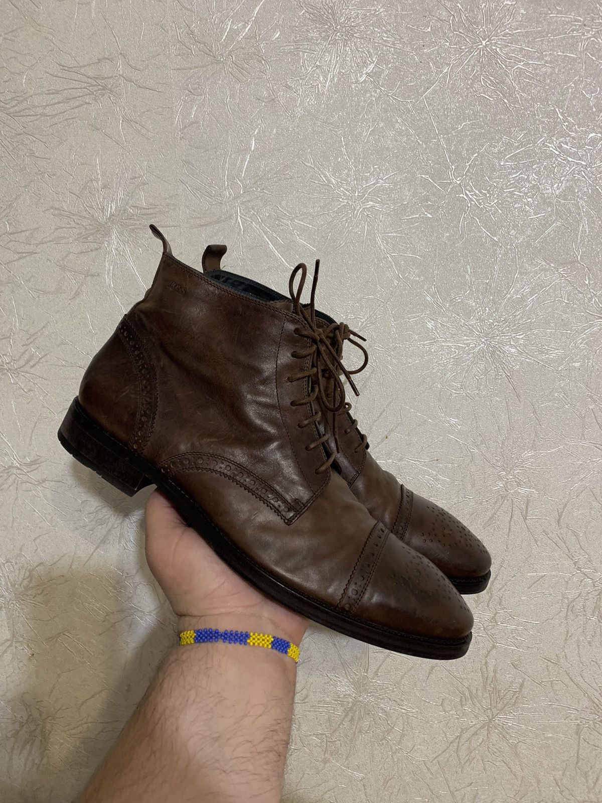 Genuine Leather × Hugo Boss Boss Hugo Boss Brown Leather Brogue Boots Made in Italy US11 Size US 11 / EU 44 - 1 Thumbnail