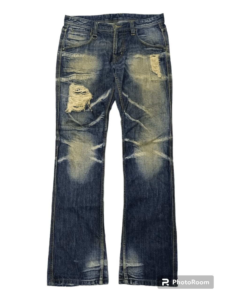 image of Hype x Matsuda Flare Rusty Pacthwork Nicole Denim Pants in Blue Rusty Distressed, Men's (Size 31)