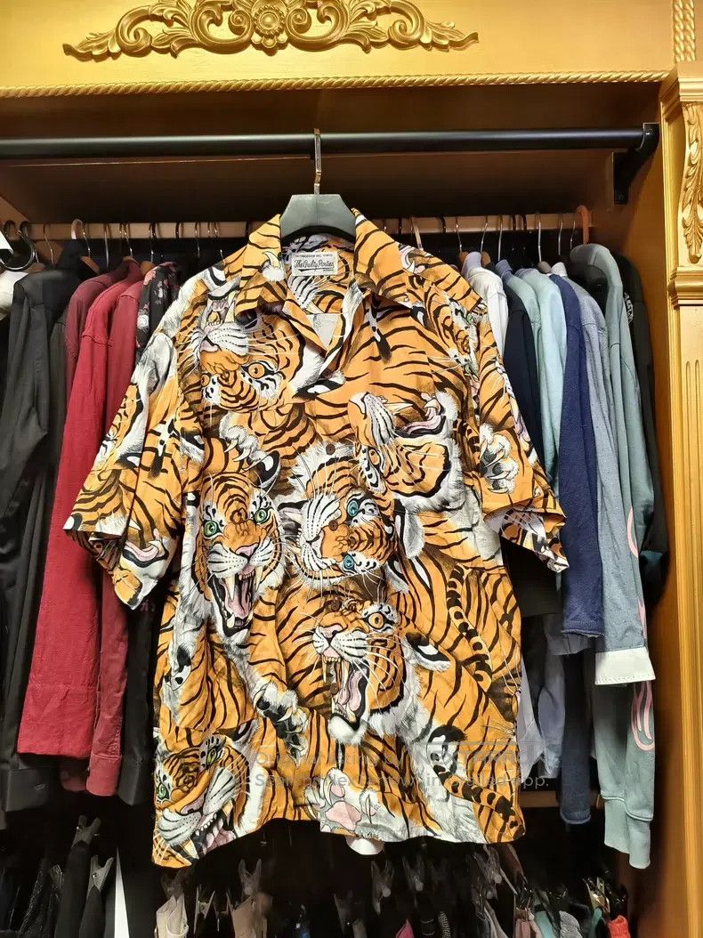 Wacko Maria White Tiger Hawaiian Shirt