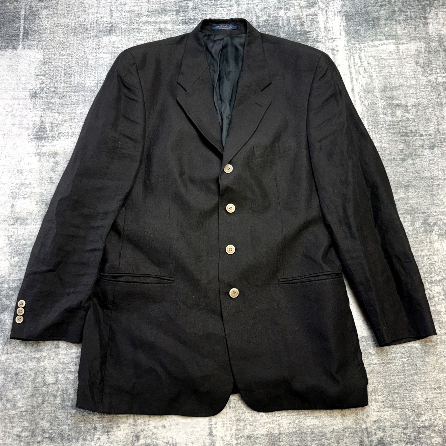 Chaps VTG Chaps Ralph Lauren Blazer Jacket 42L Black Linen Four Button Sport Coat Mens Size 42R - 2 Thumbnail