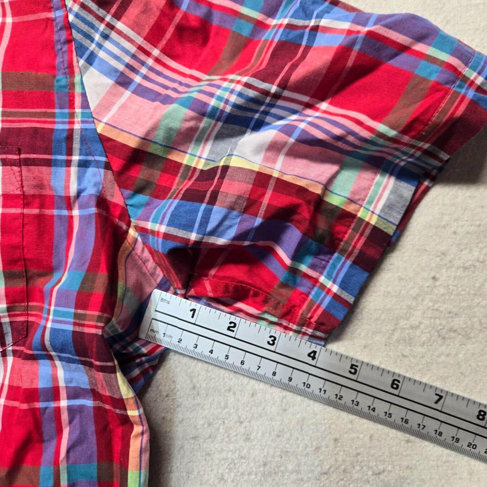 George GEORGE Shirt Men XL Plaid Red White Blue Casual Button-Up Short Sleeve Multicolor Cotton Rayon Flannel Size US XL / EU 56 / 4 - 5 Thumbnail