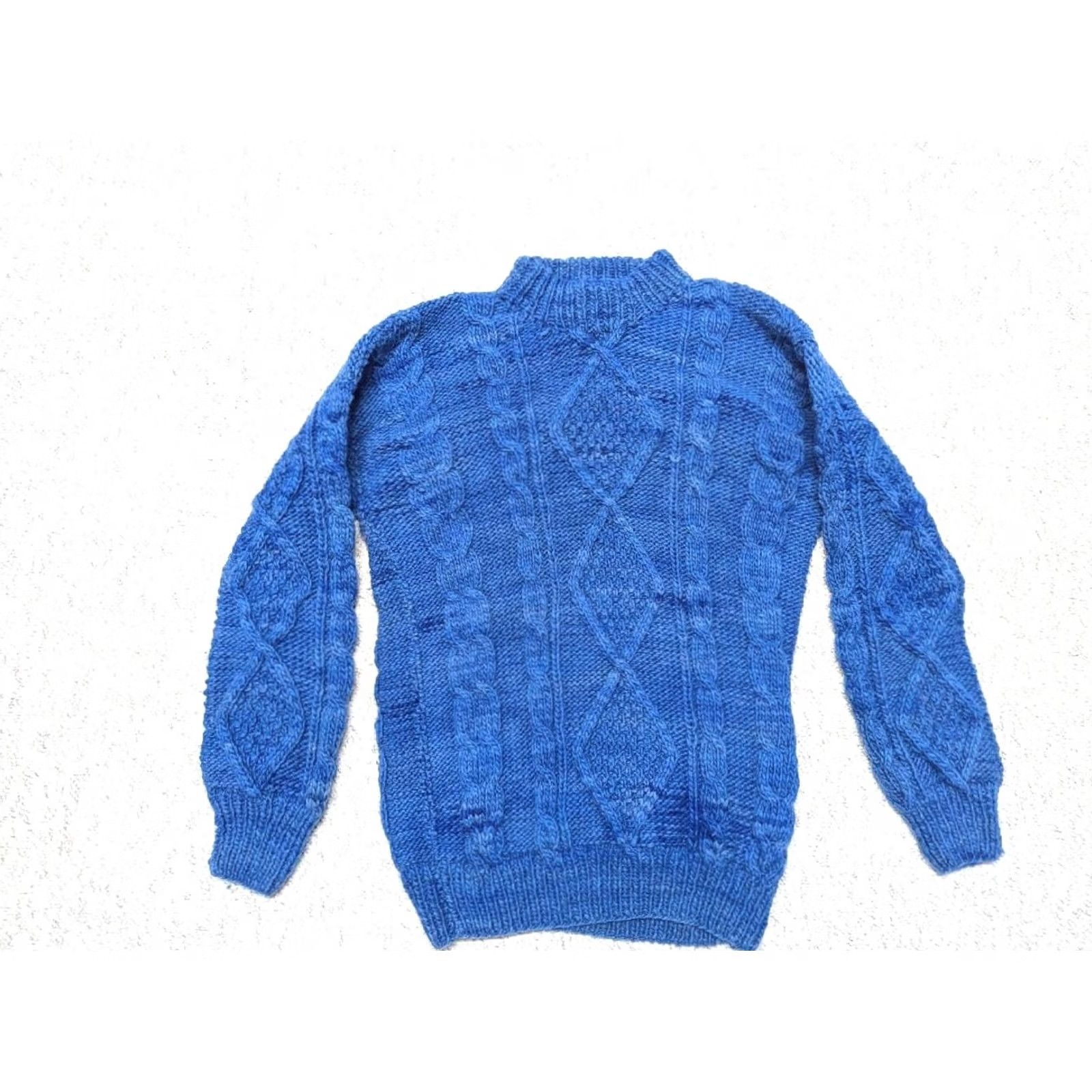 Vintage VINTAGE Woolies ARAN Sweater XL Men Long Sleeve Knit Wool Mock Neck Blue Tall/Long Size US XL / EU 56 / 4 - 2 Thumbnail
