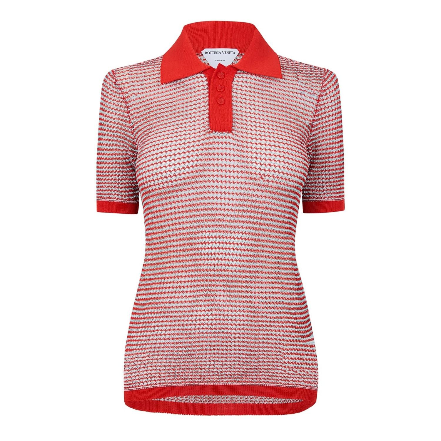 Bottega Veneta Bottega Veneta Mesh Knit Regular Fit Polo Shirt in Red Size XS / US 0-2 / IT 36-38 - 1 Thumbnail