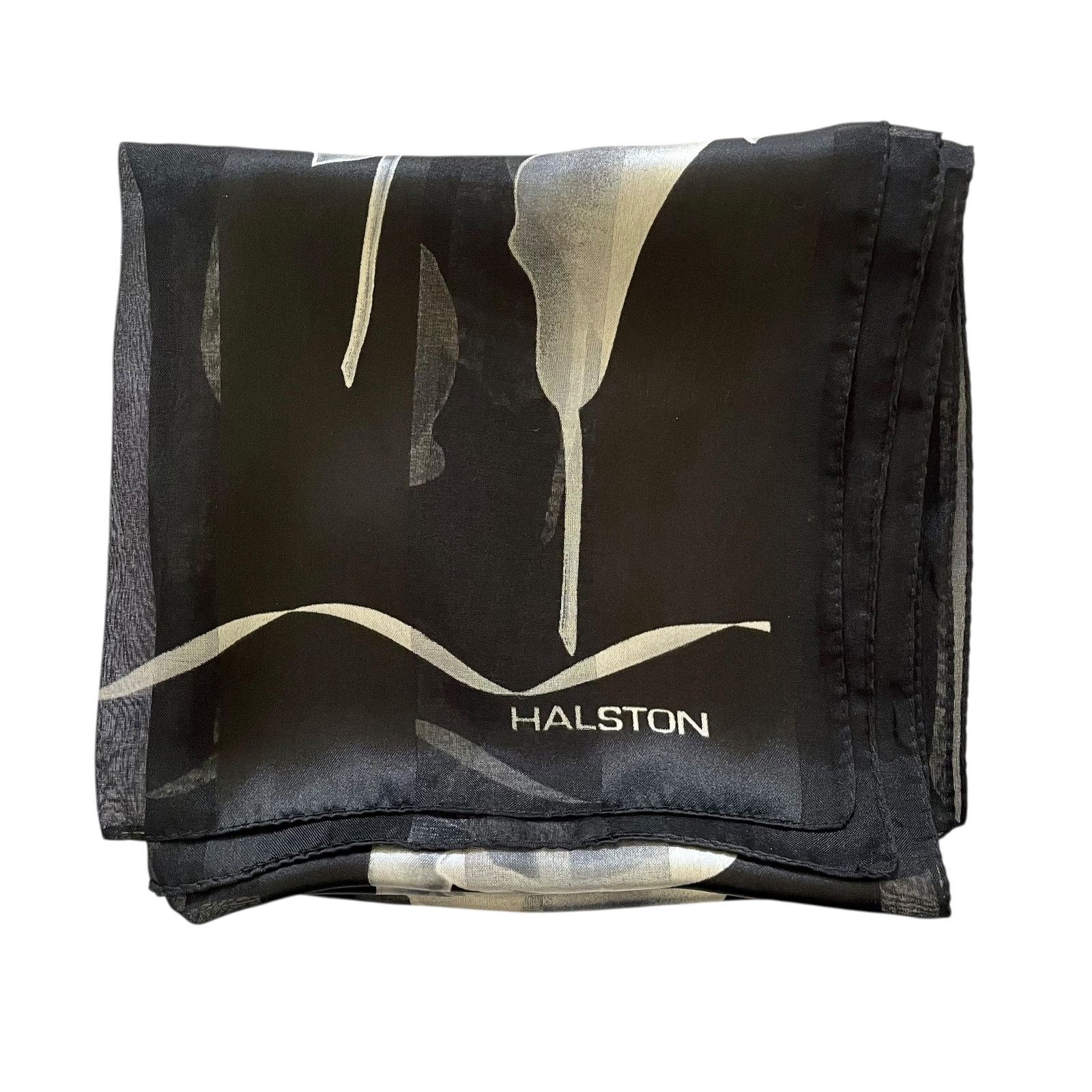 Halston × Vintage Vintage Halston Calla Lily Striped Chiffon Opaque Long Scarf Size ONE SIZE - 9 Thumbnail