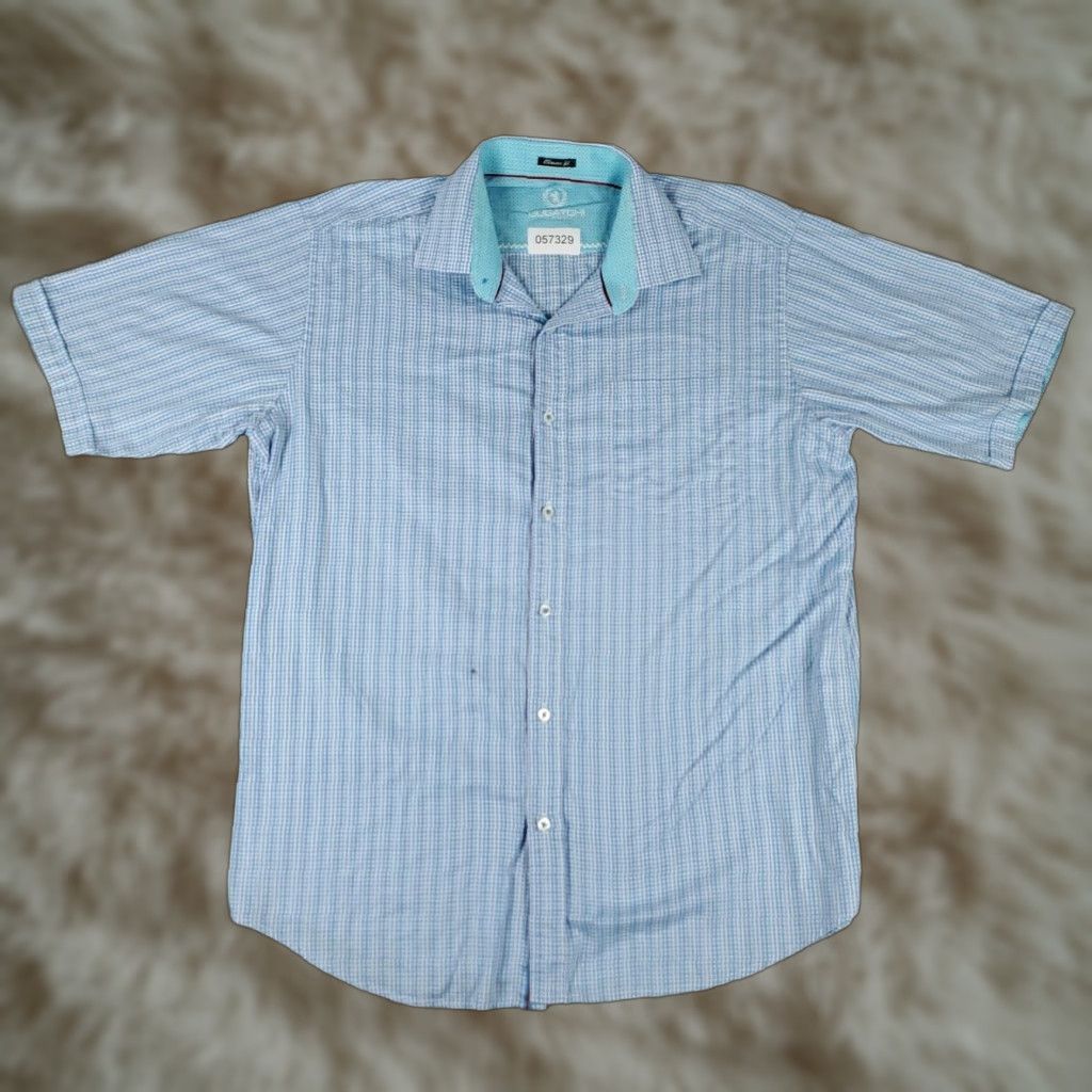 BUGATCHI Bugatchi Uomo Blue Plaid Button-Up Shirt Mens Medium Short Sleeve Classic Fit Casual Size US M / EU 48-50 / 2 - 1 Thumbnail