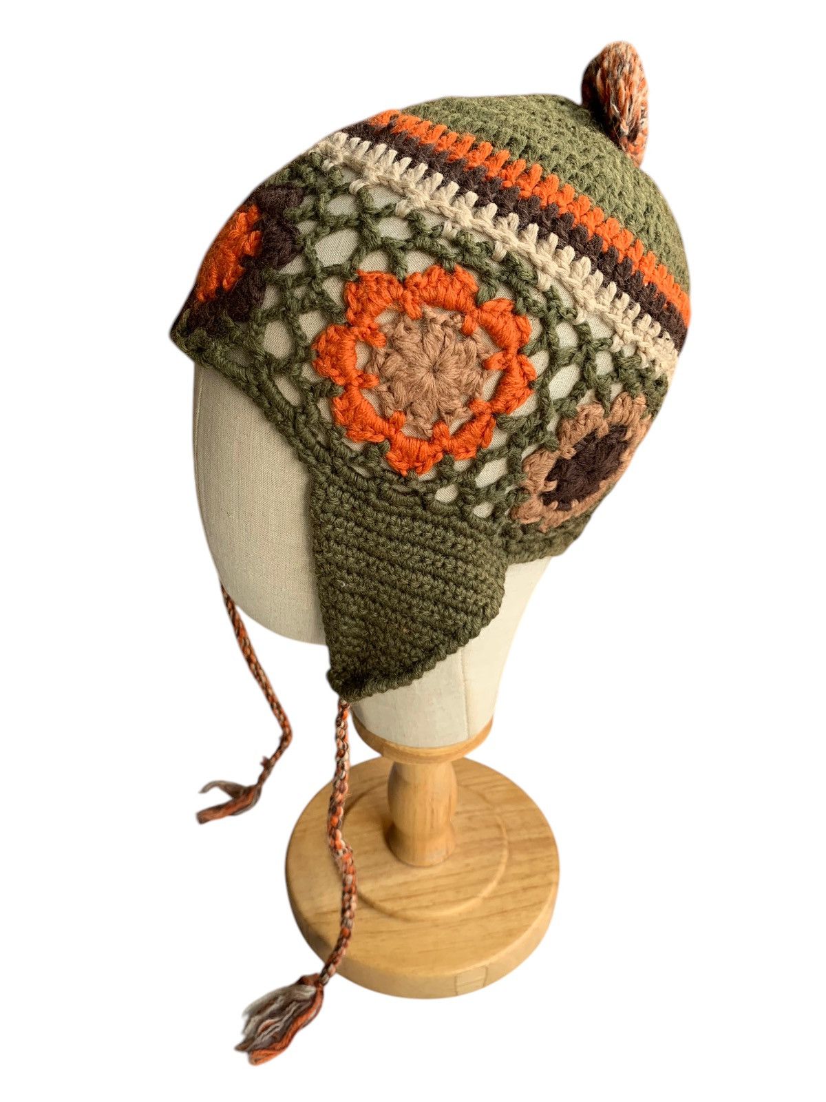 Japanese Brand × Vintage ELLE PLANET KNITTED CROCHET HANDMADE EARFLAP BEANIE HATS Size ONE SIZE - 3 Thumbnail