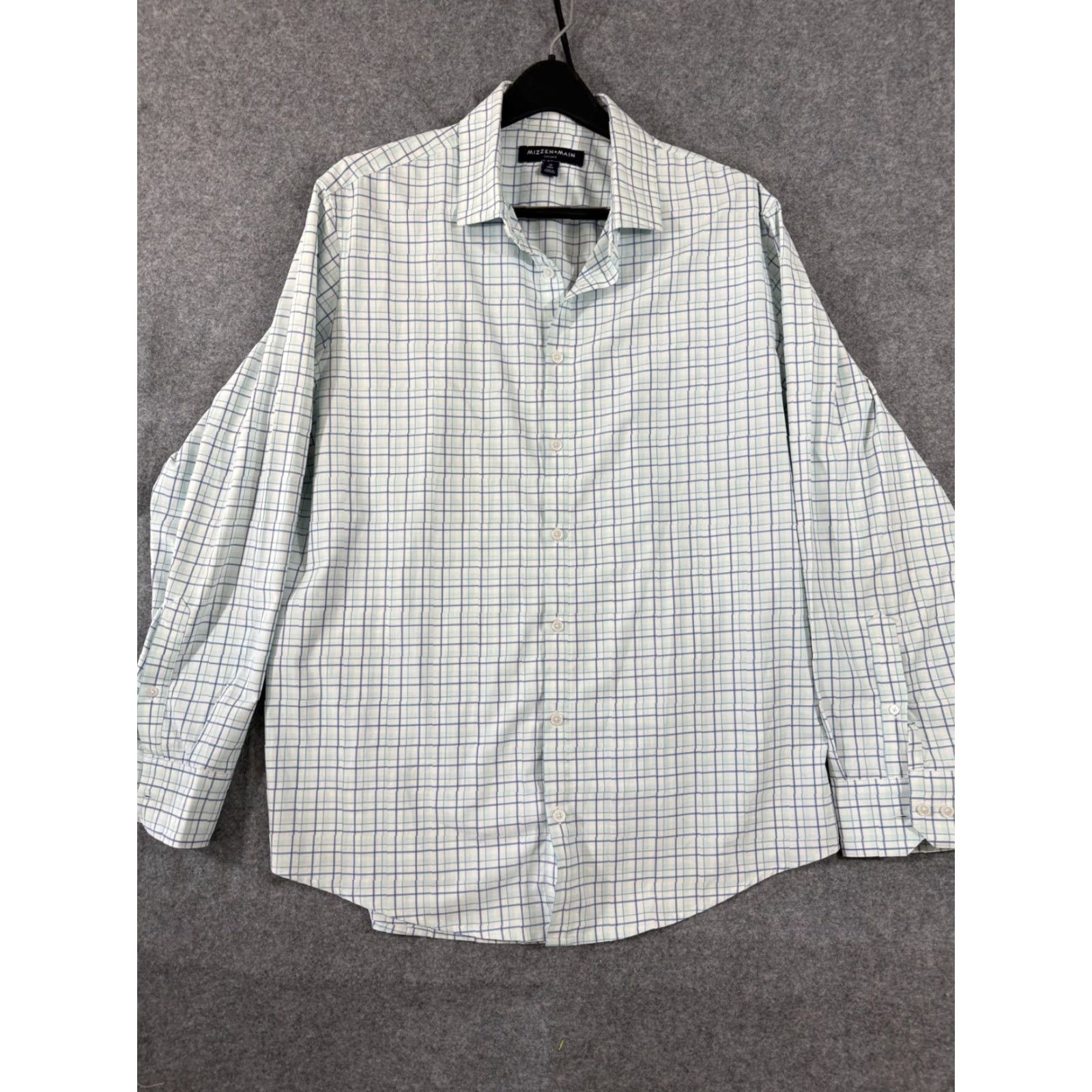 Mizzen+Main Mizzen+Main Leeward Dress Shirt Mens XL Trim Blue Green Plaid Performance Long Sleeve Shirt Size 46R - 3 Thumbnail