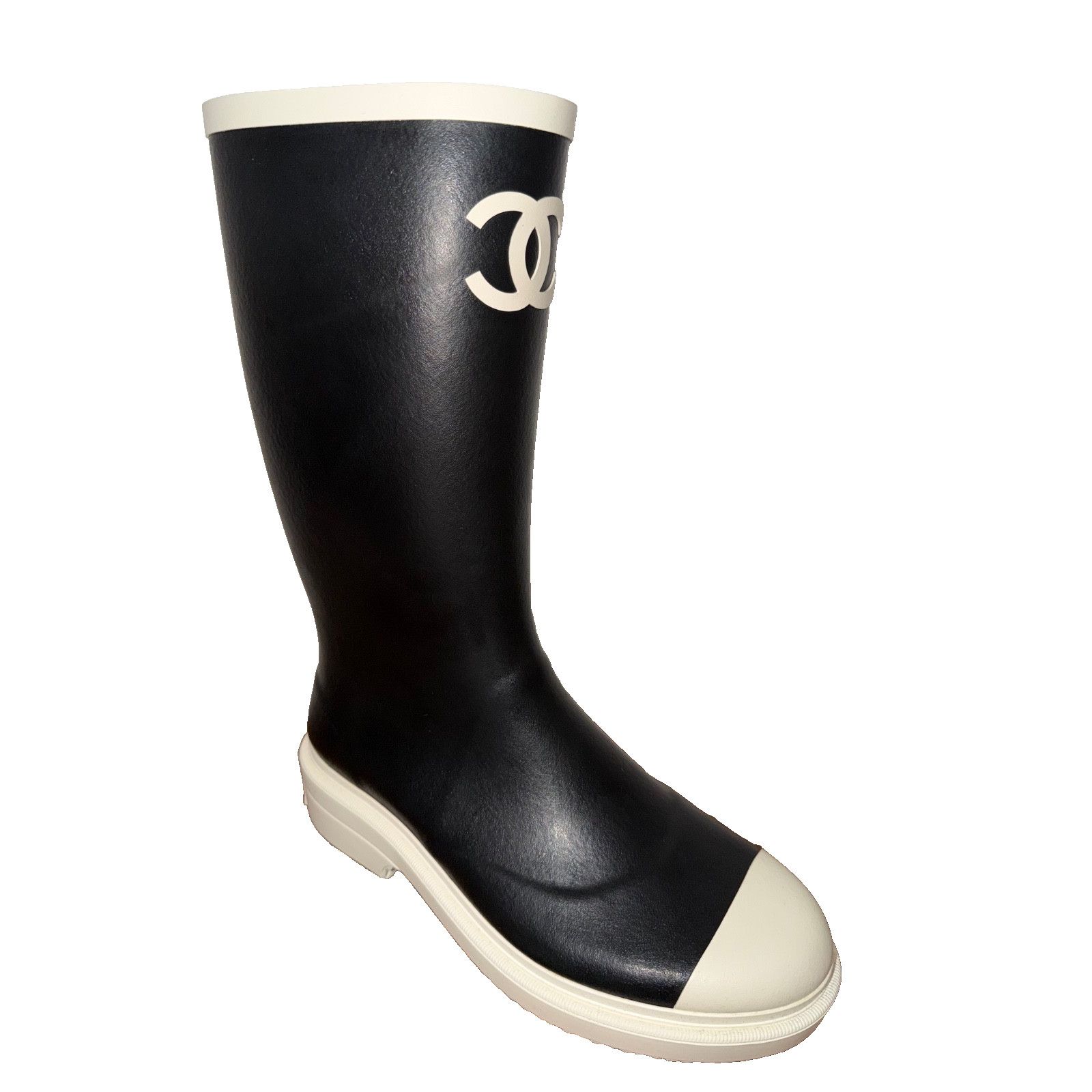 Chanel Chanel Black White CC Logo High Pull On Rubber Rain Boots 42 Size US 12 / IT 42 - 4 Thumbnail
