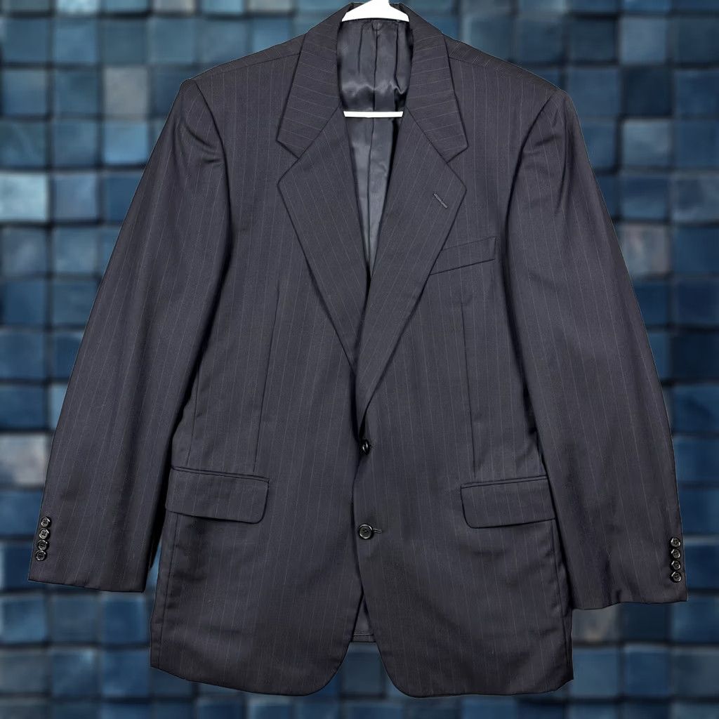 Loro Piana Hickey Freeman Blazer Wool 43L Blue Pinstripe Notch Single-Breasted Two-Button 46 Chest Regular Mens Size 46R - 1 Thumbnail