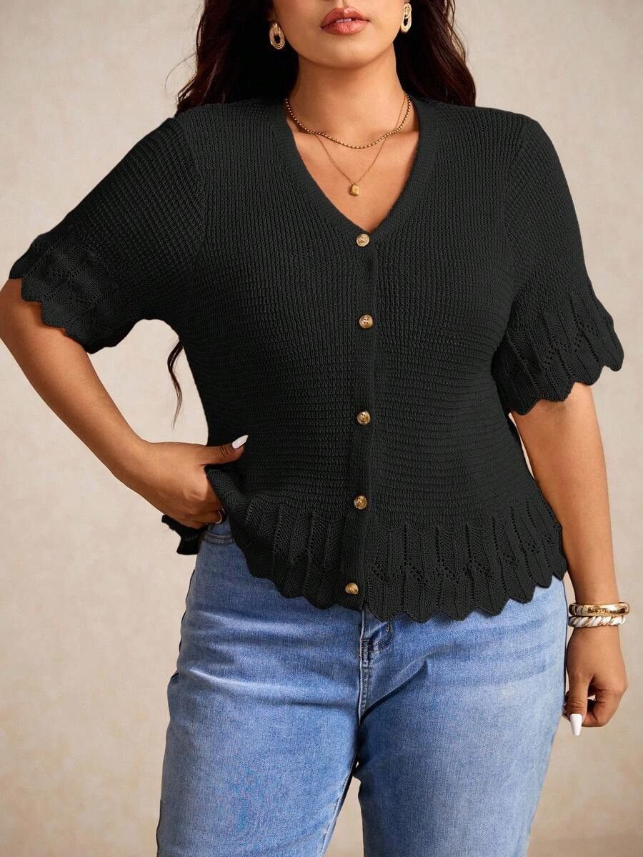 Other Elaquor Plus Size Casual Solid Color Short Sleeve Cardigan Size XL / US 12-14 / IT 48-50 - 5 Thumbnail