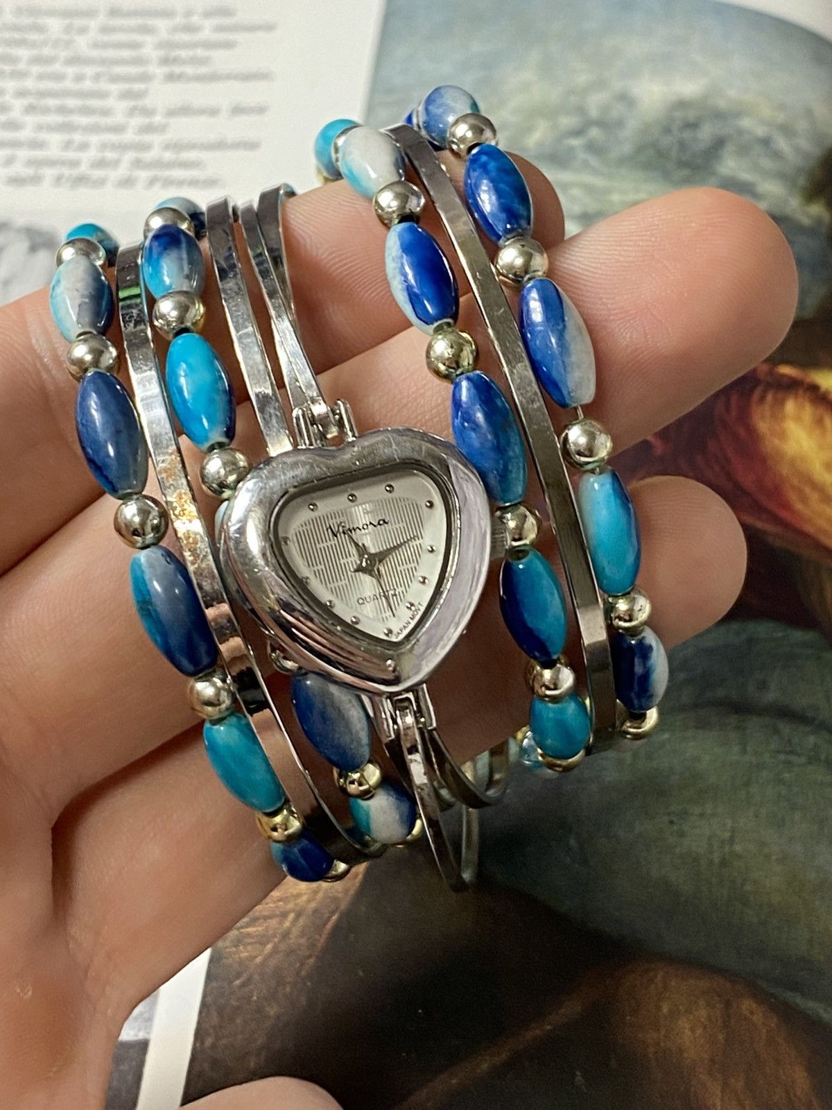 Japanese Brand Vimora Heart Watch. Turquoise Beaded Bangle. Vintage Y2K Size ONE SIZE - 4 Thumbnail