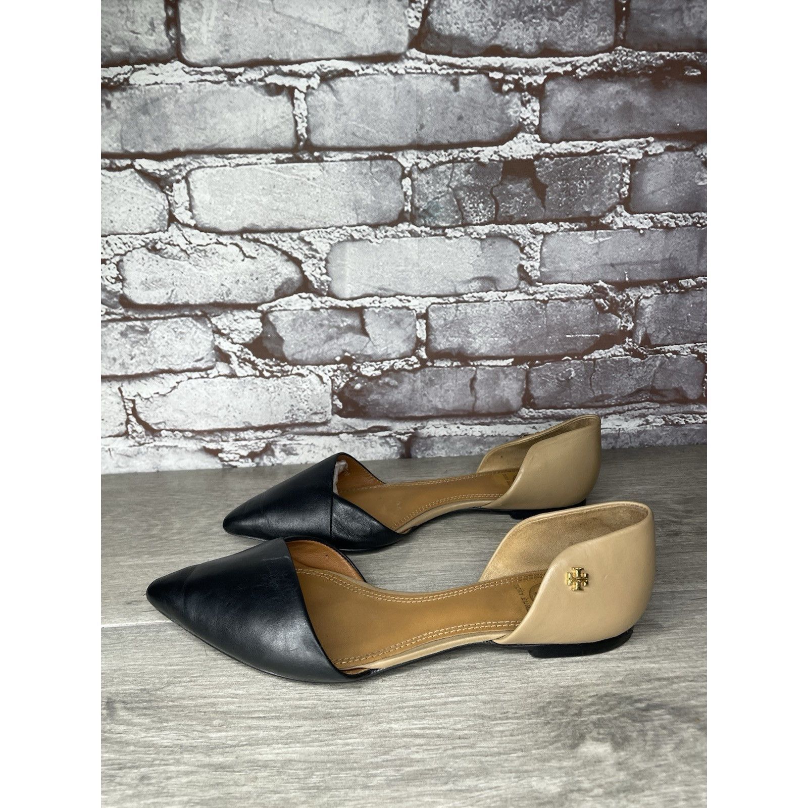 Tory Burch Tory Burch Viv D'Orsay Black Nude Leather Pointed Toe Flats Size US 7 / IT 37 - 2 Thumbnail