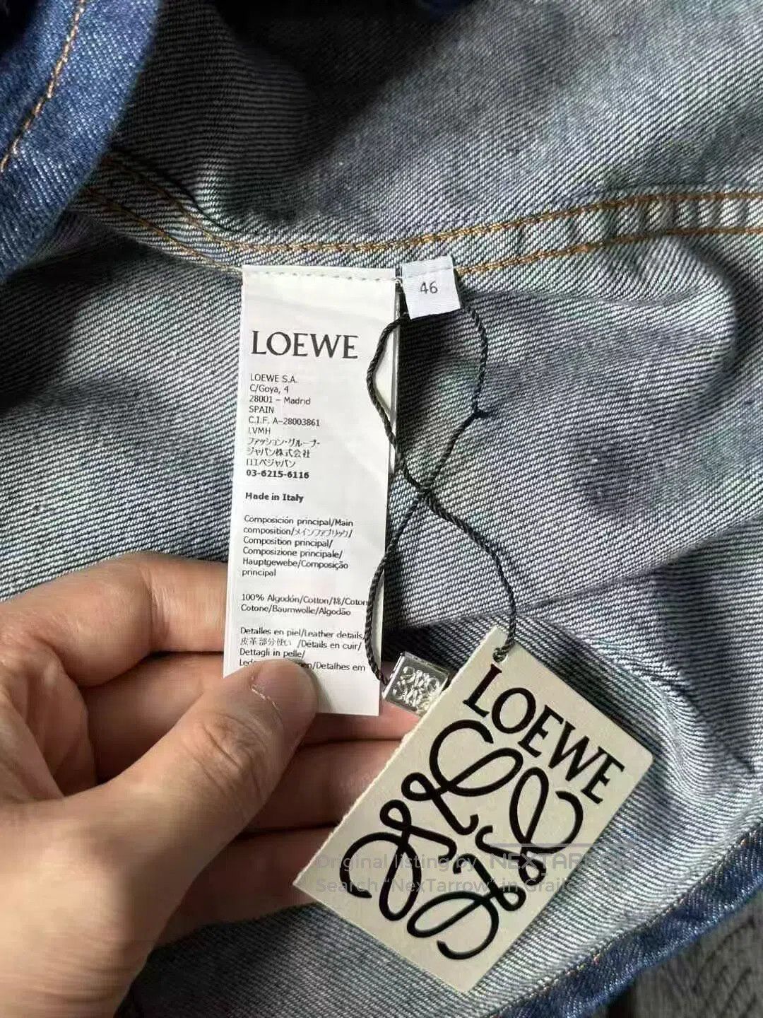 Loewe Loewe Navy Blue Leather Patch Denim Jacket| Size US M / EU 48-50 / 2 - 4 Thumbnail