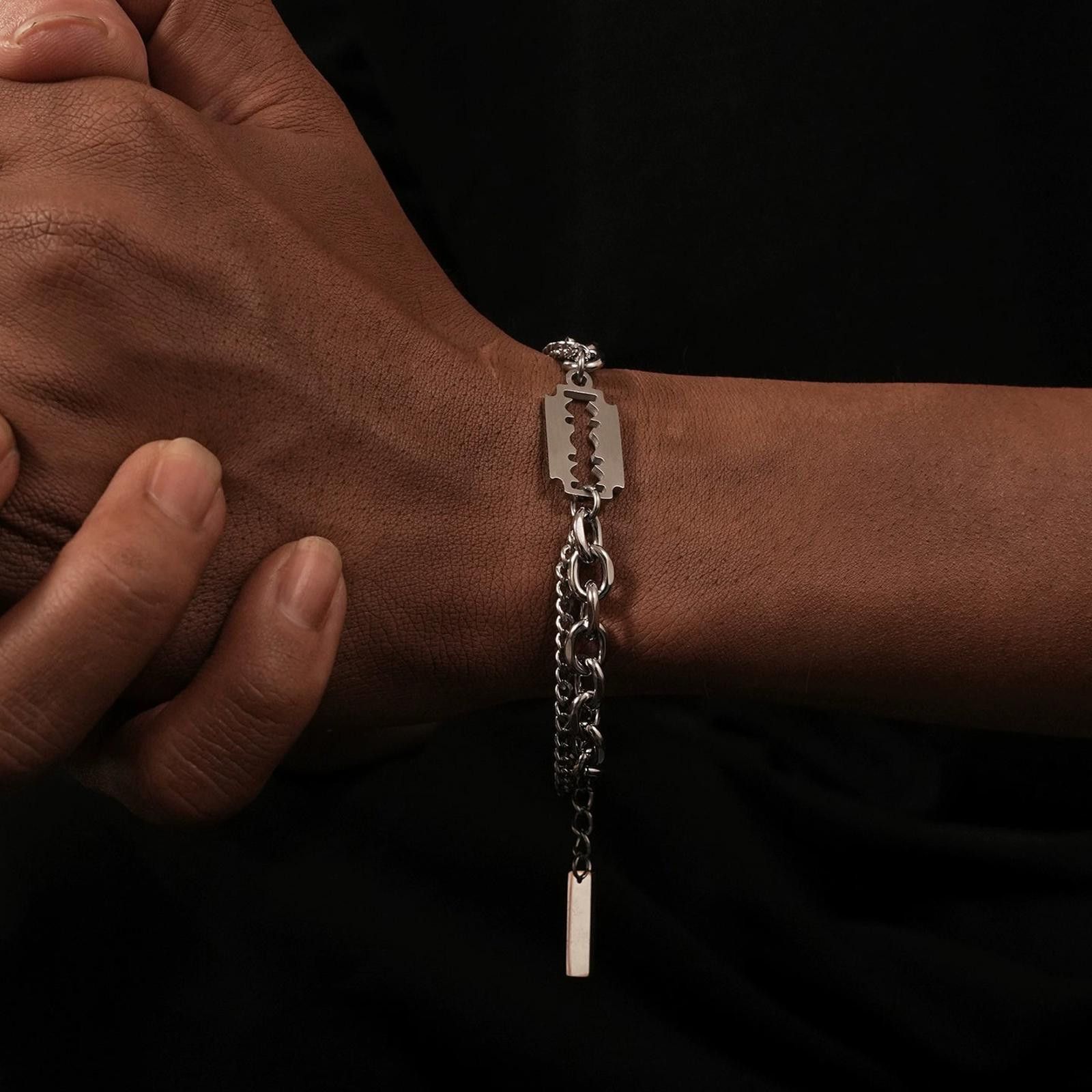 Japanese Brand Silver Razor Blade Chain Bracelet, Men's Chunky Jewelry Size ONE SIZE - 1 Thumbnail