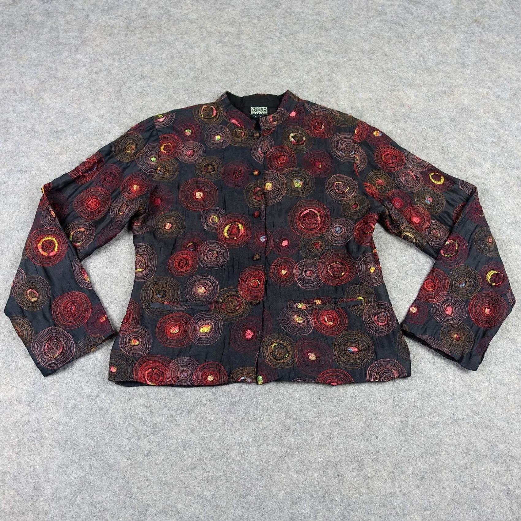 Vintage VINTAGE Neeru Kumar Jacket Womens Small Black Silk Embroidered Geometric VTG Size S / US 4 / IT 40 - 2 Thumbnail