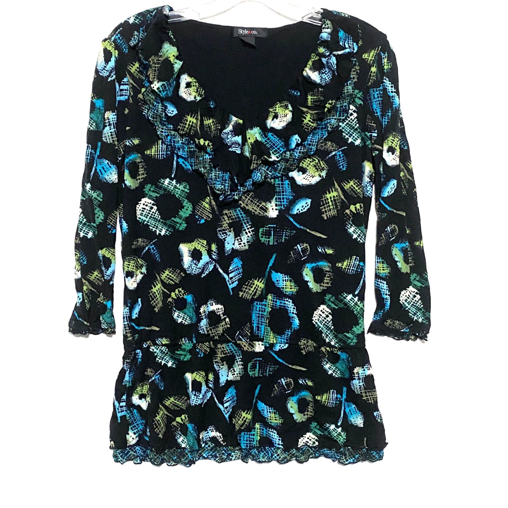 Style & Co Style&Co Blouse Top Womens S Whimsigoth Dark Forest Fairy Artsy Boho Ruffles Shirt Ladies S Void Size S / US 4 / IT 40 - 2 Thumbnail