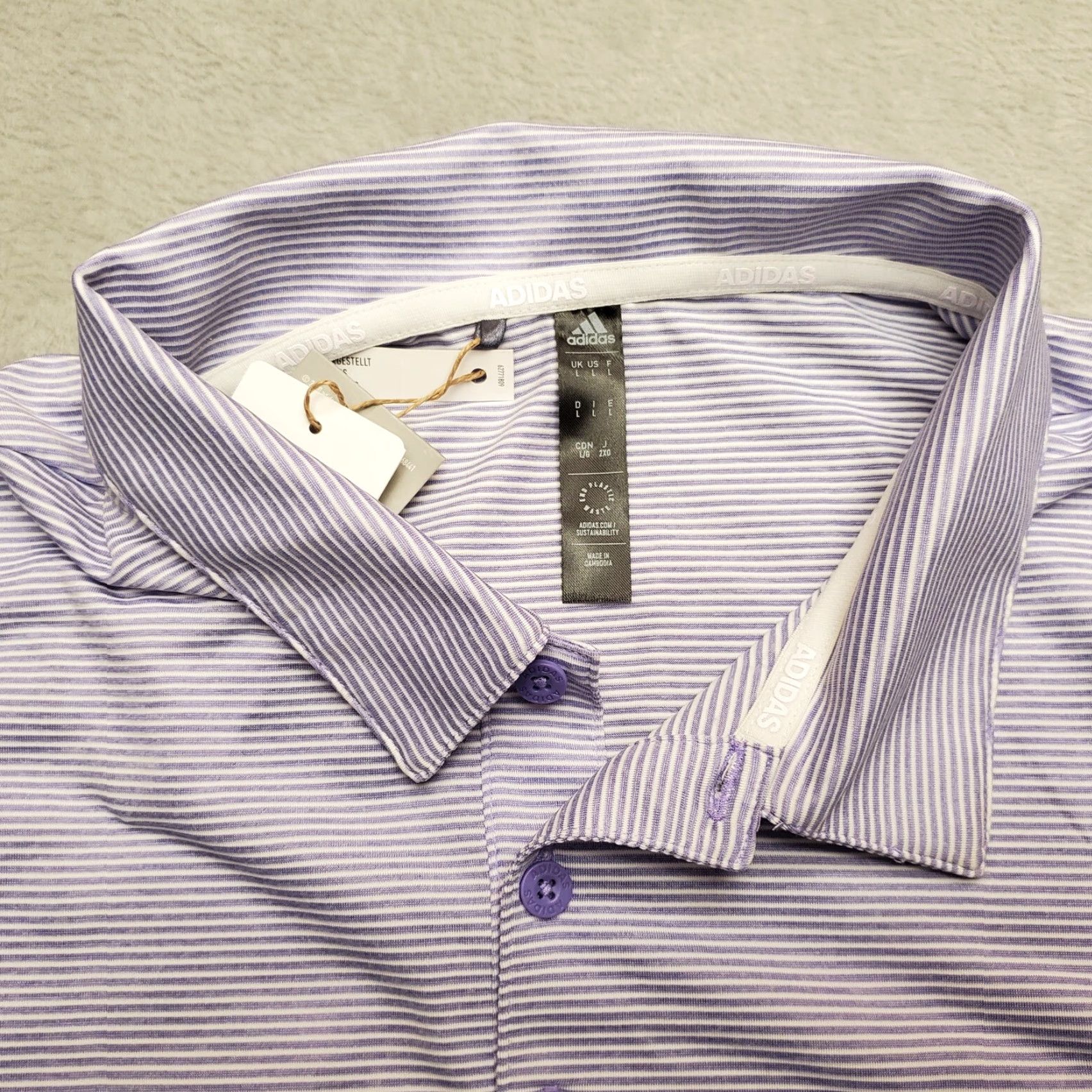 Adidas Adidas Shirt Mens L Purple Stripe Polo Polyester Performance Short Sleeve Golf Casual Men's Polo Shirt Size US L / EU 52-54 / 3 - 6 Thumbnail