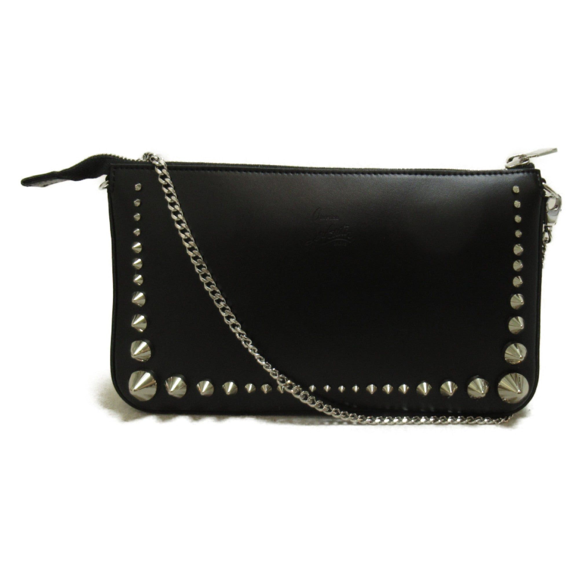 image of Vintage Christian Louboutin Chainshoulder Bag Black Leather 3235119H801, Women's