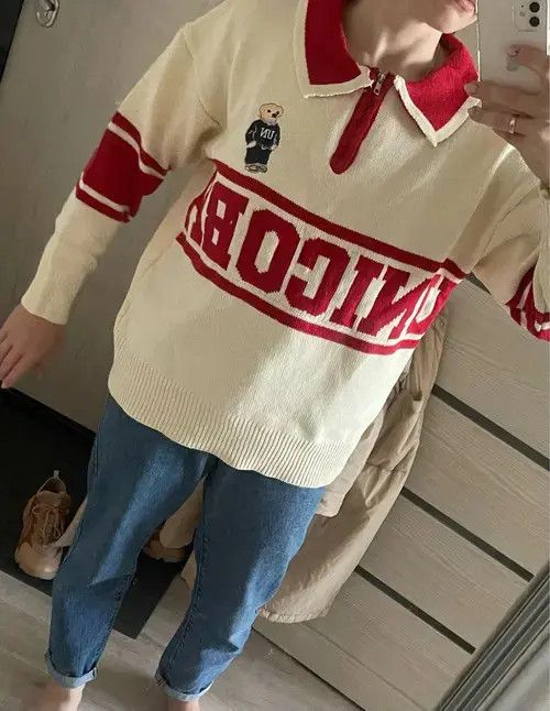 Individualized Shirts Harajuku Vintage Cute Bear Letter Print Polo Shirt Size US XXL / EU 58 / 5 - 2 Thumbnail
