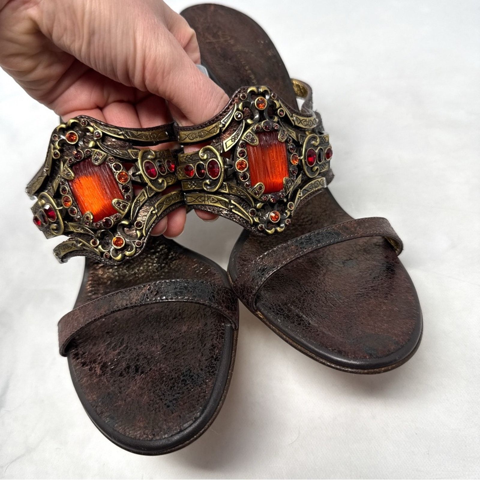 Giuseppe Zanotti NEW Giuseppe Zanotti Vicini Vintage Leather Jewel Mule Heels Size US 7 / IT 37 - 3 Thumbnail