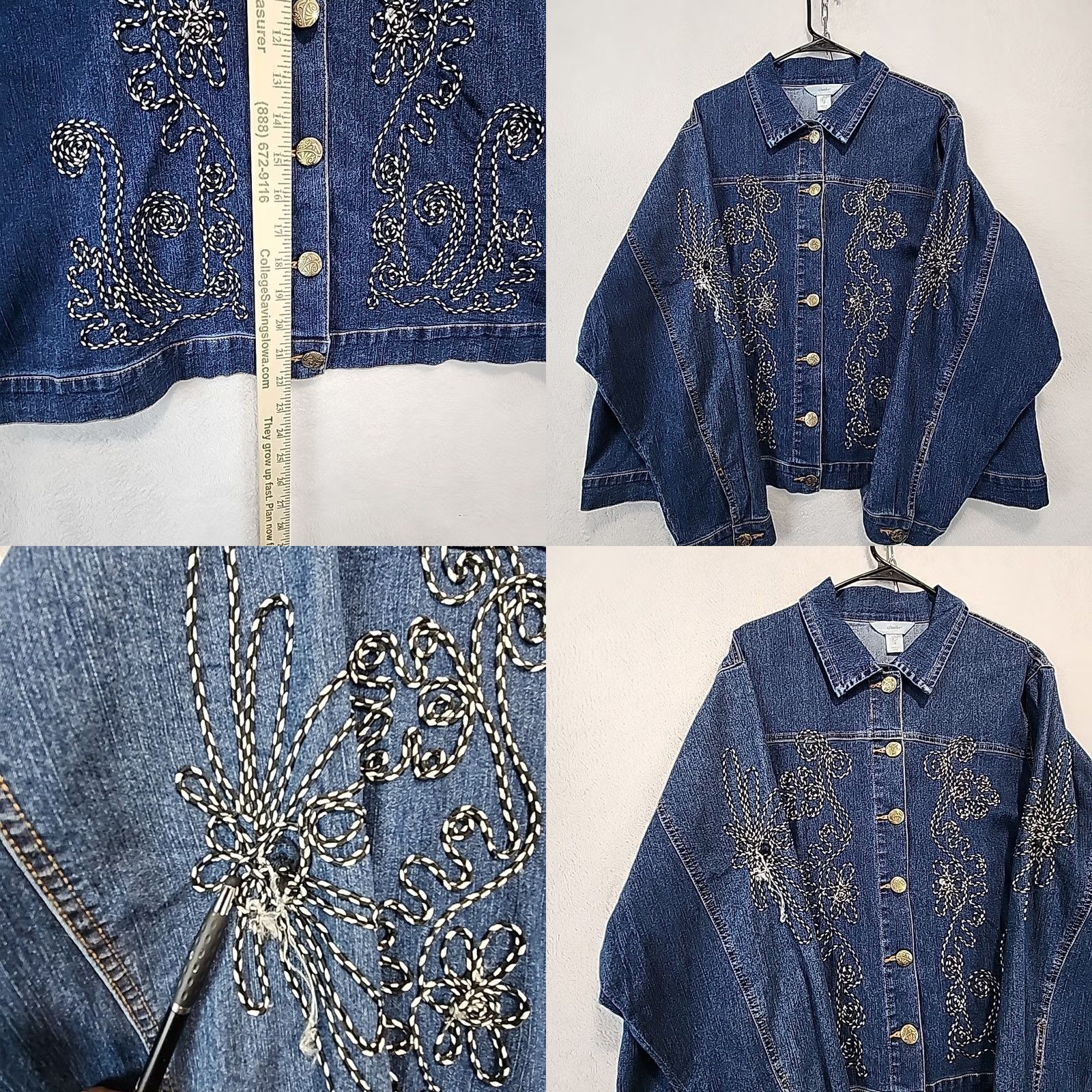 Denime VINTAGE CJ Banks Women's Denim Embroidered Button-Up Shirt Jacket 2X Blue 90s Shacket Casual Womens Size XXL / US 16-18 / IT 52-54 - 8 Thumbnail