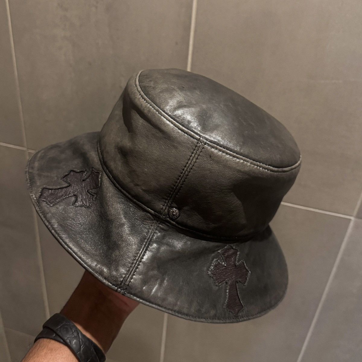 Chrome Hearts Chrome Hearts Cemetery Cross Leather Patch Bucket Hat Size ONE SIZE - 1 Thumbnail