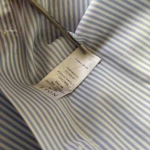 Eton ETON Men's Dress Shirt Blue Striped Cotton Custom Made $450 Size 36R - 4 Thumbnail