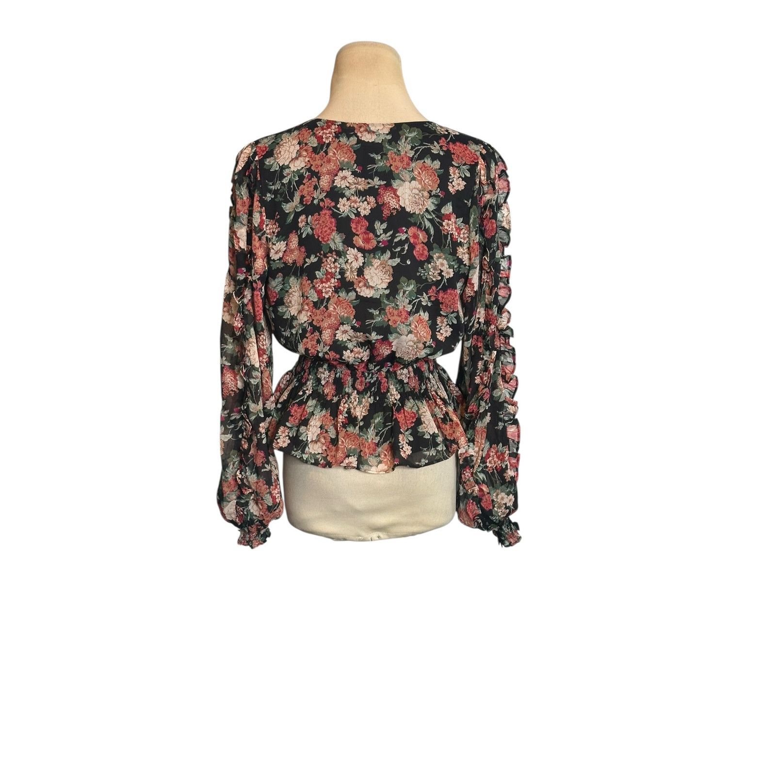 Express Express black red floral long sleeves blouse size XS Size XS / US 0-2 / IT 36-38 - 11 Thumbnail