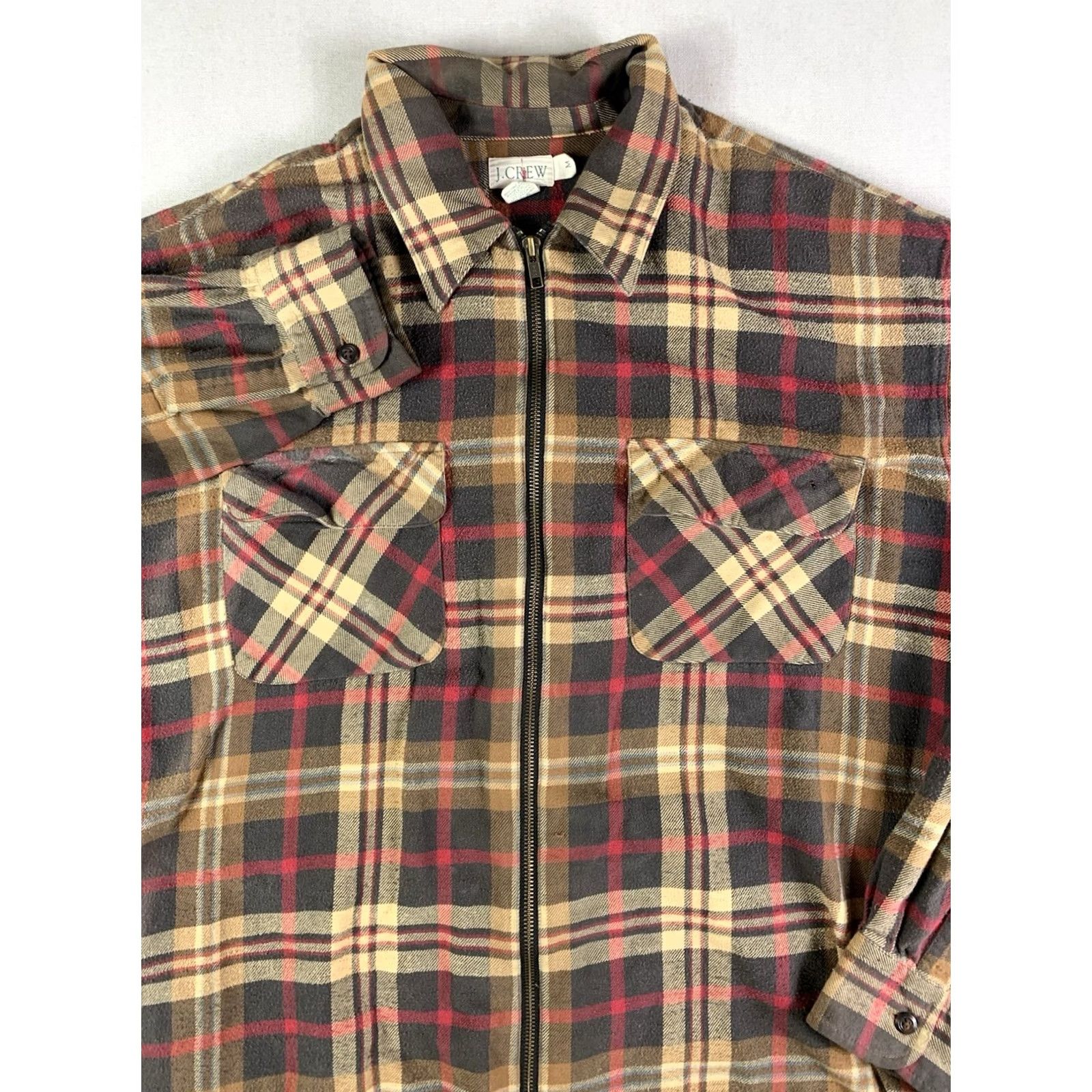 J.Crew J.CREW Oarsman Flannel Shirt Mens M Full zip Brown Red Plaid Long sleeve Size US M / EU 48-50 / 2 - 2 Thumbnail