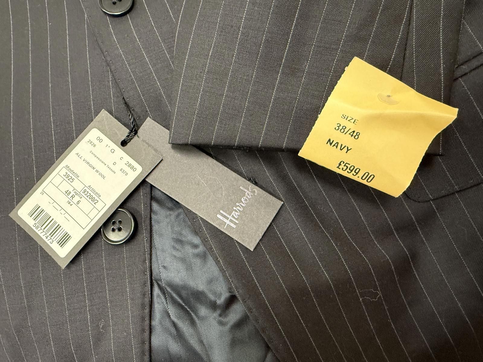 Harrods Men's Navy Pinstripe Two-Piece Suit Size 38R/48 Size 38R - 3 Thumbnail