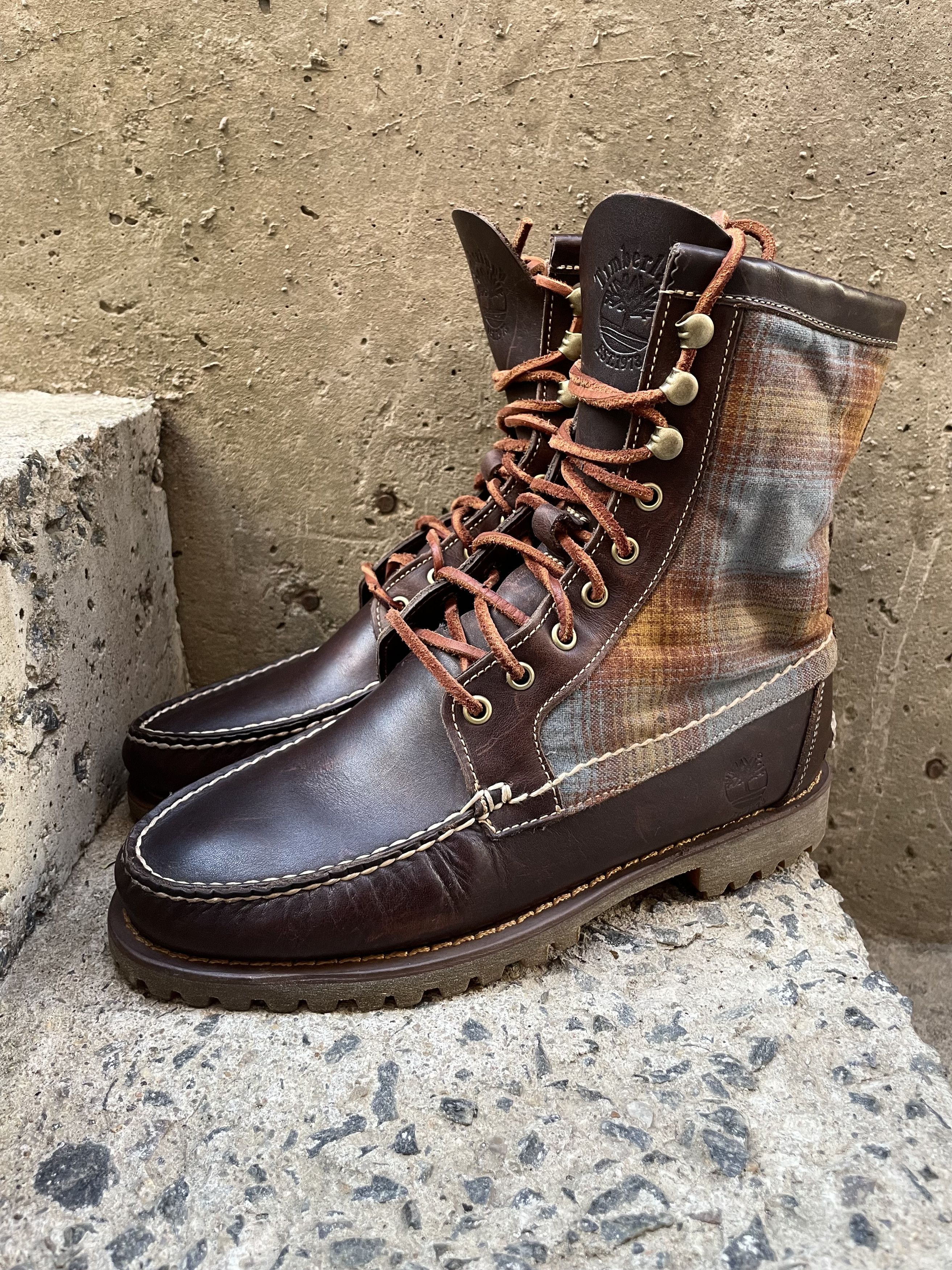 Timberland × Vintage Rare Timberland brown leather canvas derby boots Size US 9 / EU 42 - 3 Thumbnail