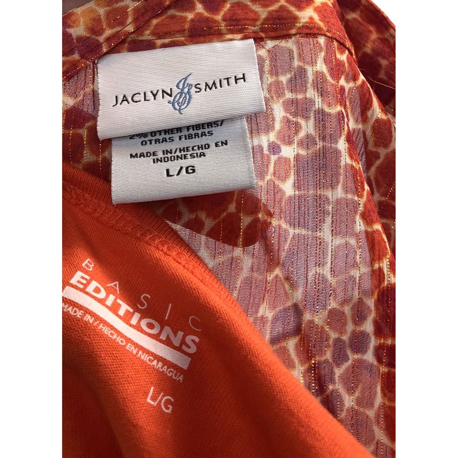 Colombo Jaclyn Smith/Basic Ed 2pc combo Lot blouse & Tank L orange 1/2 sleeve Mock Neck Size L / US 10 / IT 46 - 6 Thumbnail